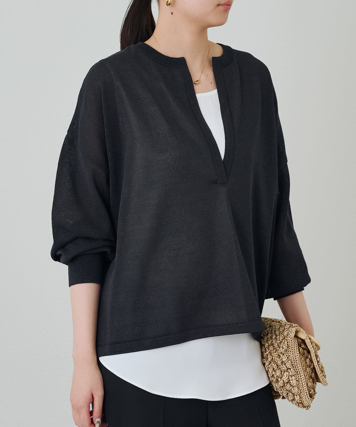 LOUNGEDRESS(ラウンジドレス) 和紙天竺スキッパーニット