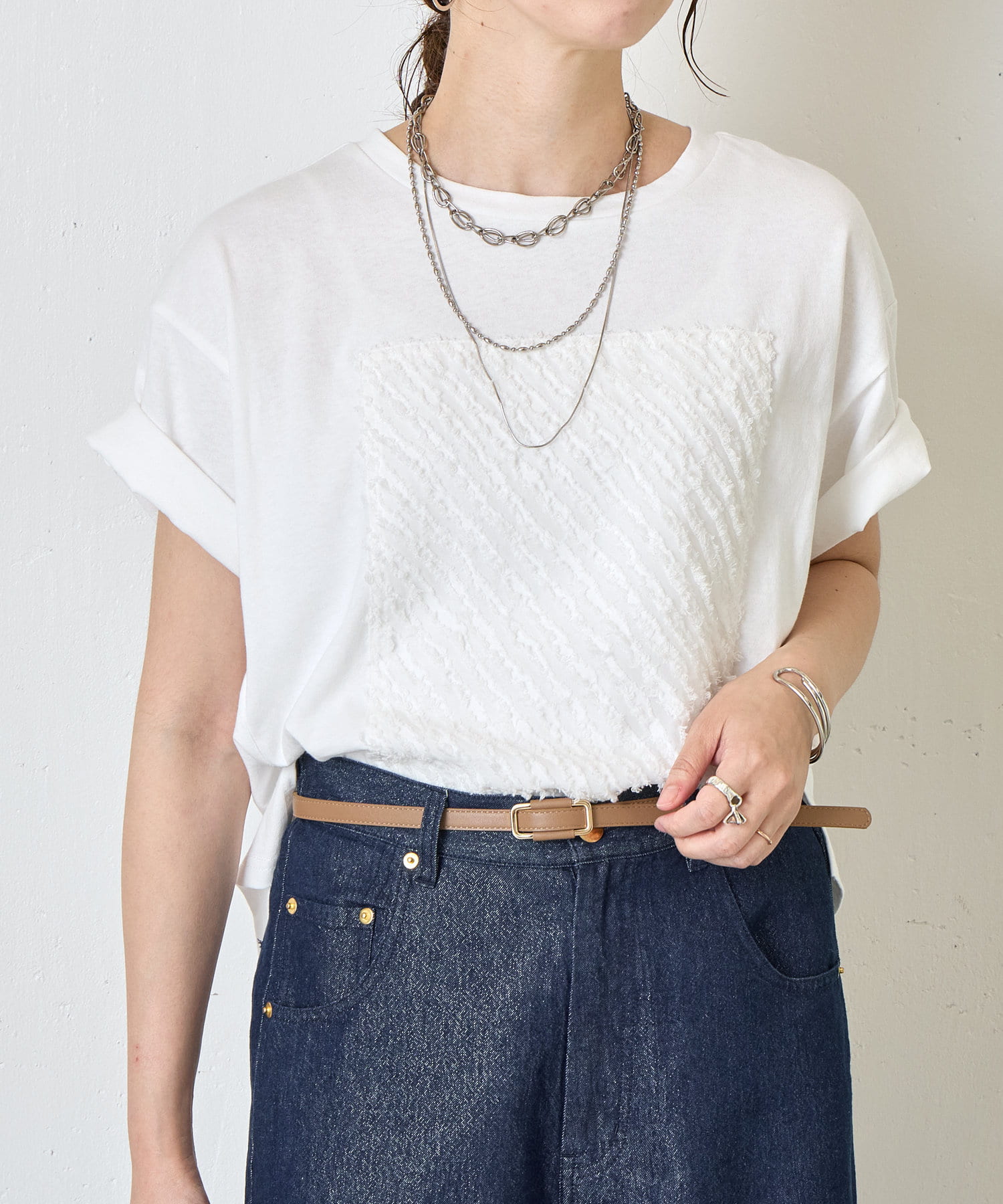 Jena　espace merveilleux(ジェナ　エスパスメルヴェイユ) カットジャガードパネルカットソー