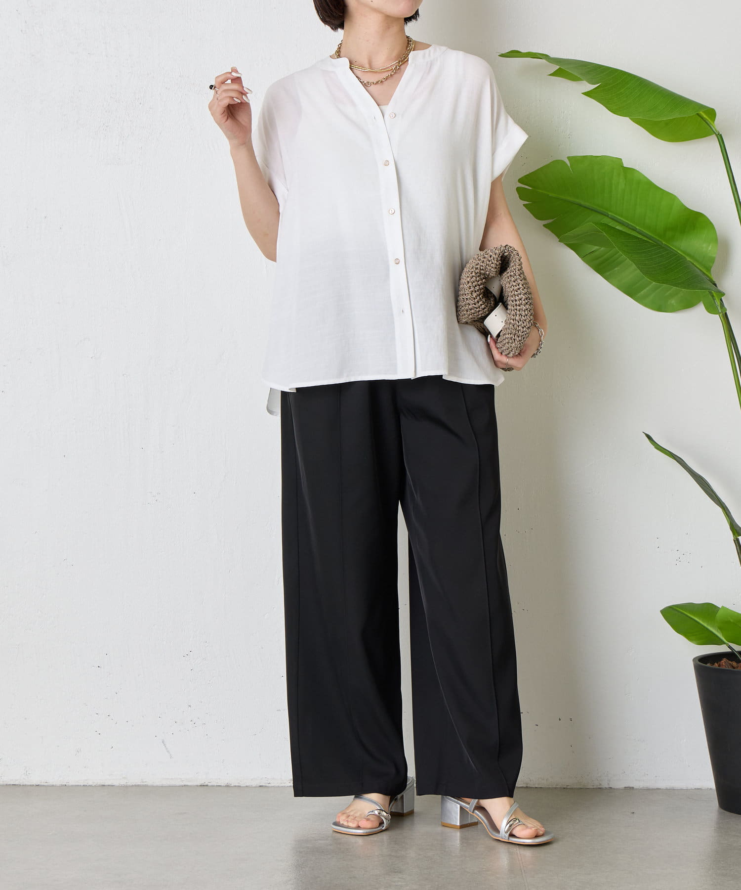 ブラウス シャツ 「美ラクシャツ」リネンライク袖タックシャツ レディース 美ラクシャツ】リネンライク袖タックシャツ | Jena espace