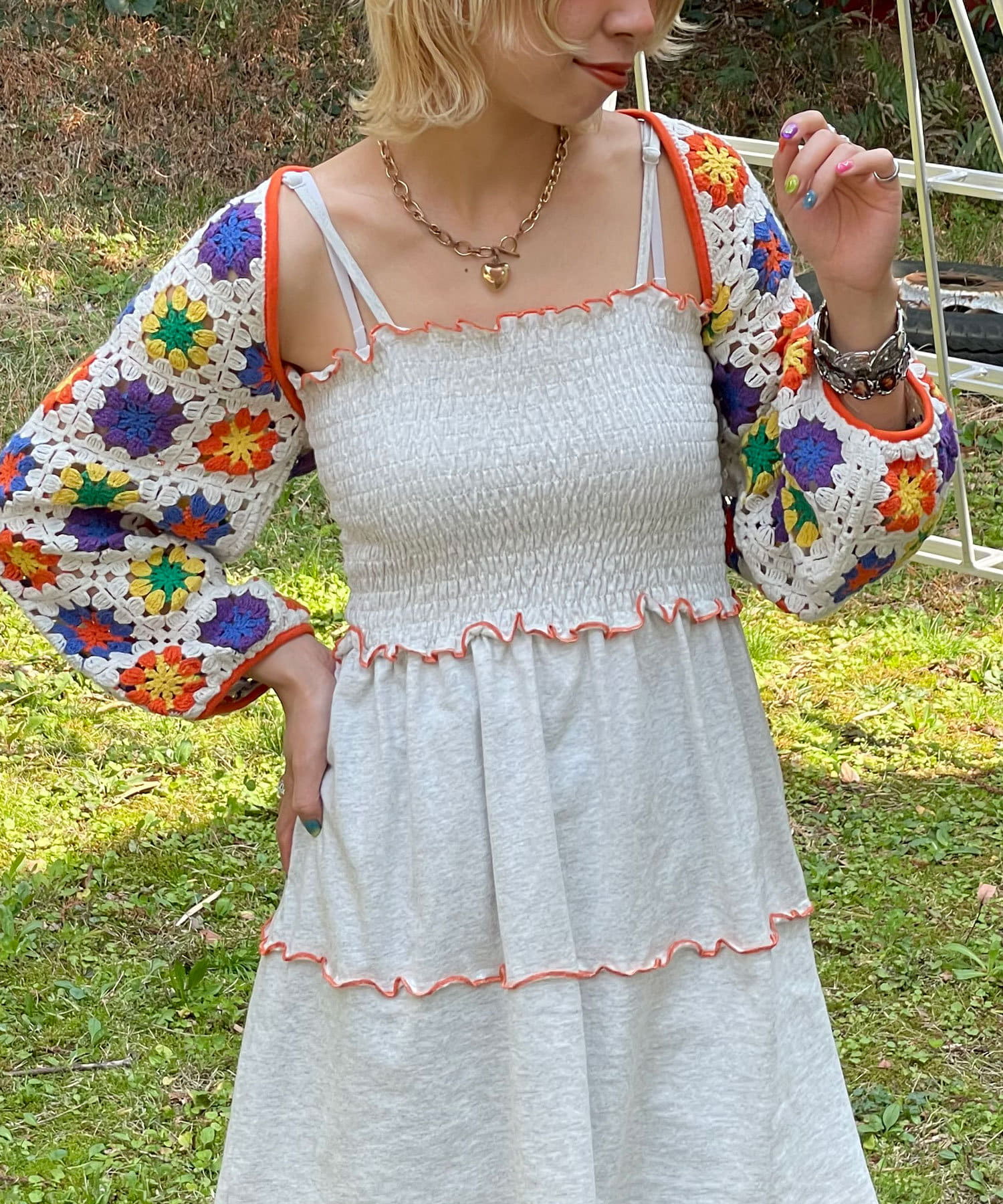HELLO.SANFRANCISCO クロシェボレロ付ティアードキャミワンピ