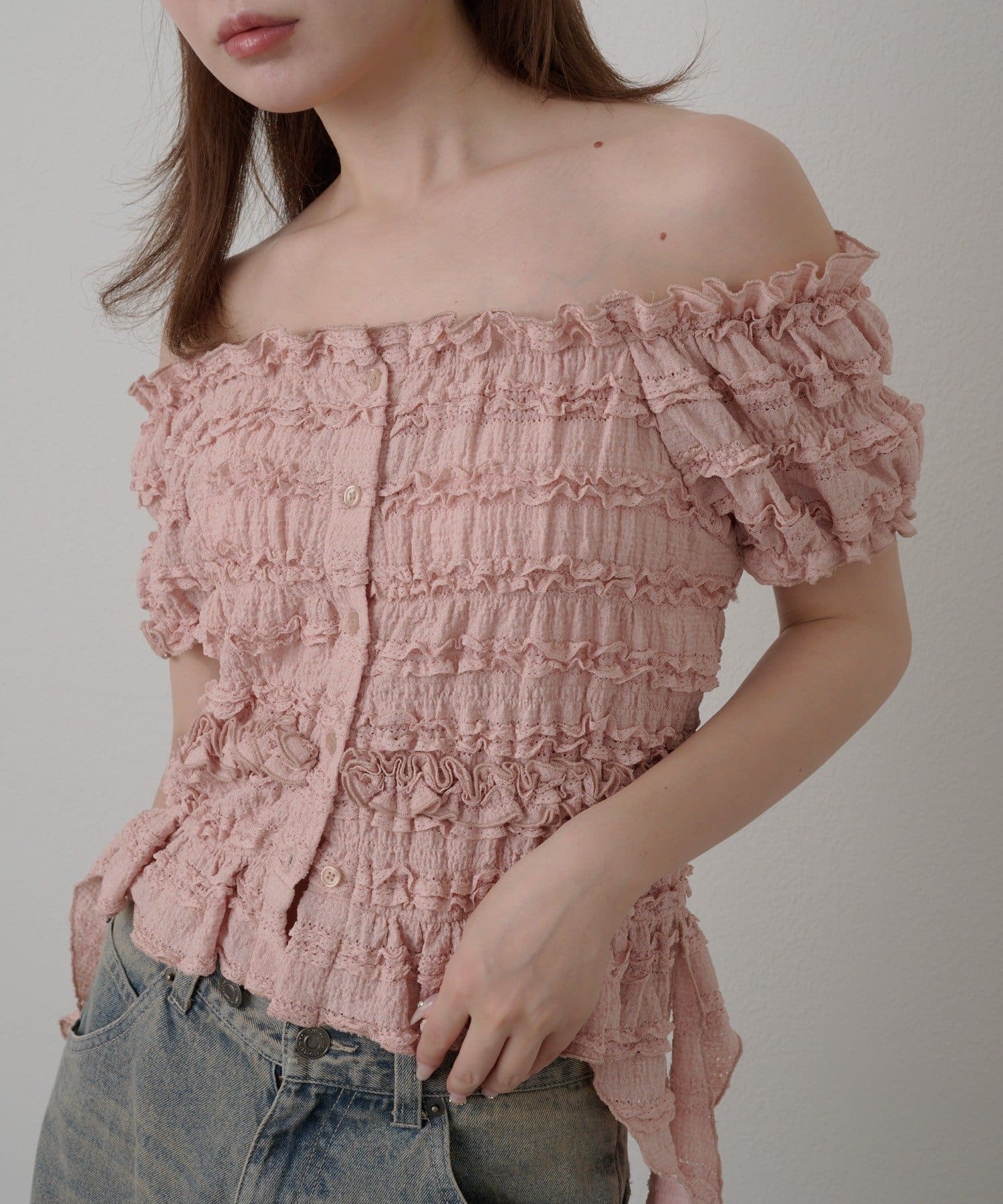 サイドフリルオフショルTシャツ | RAY CASSIN(レイカズン