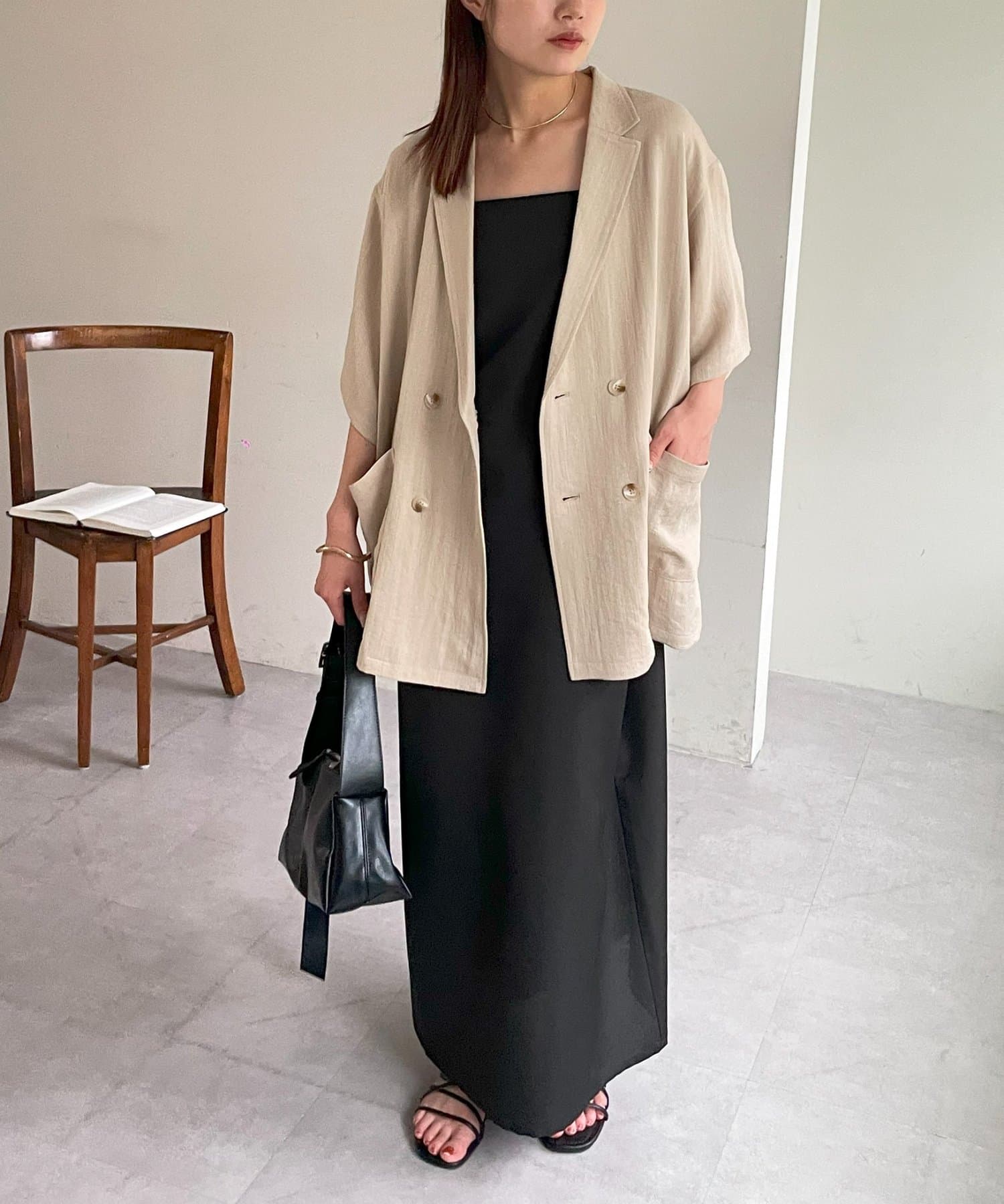 DISCOAT(ディスコート) 【晩夏にピッタリ♪/ユニセックス】スラブイージーテーラーカラー半袖シャツ