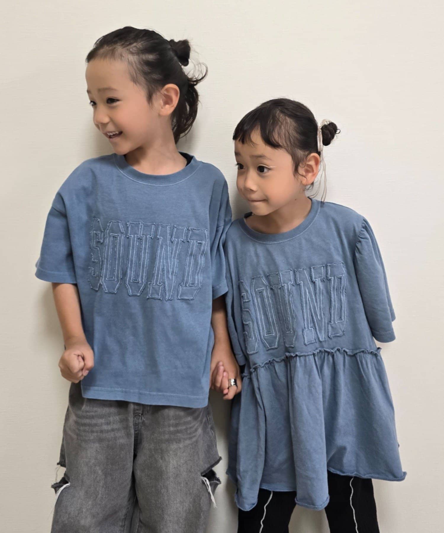 KIDS】ピグメントパフスリーブチュニック風ミニワンピ