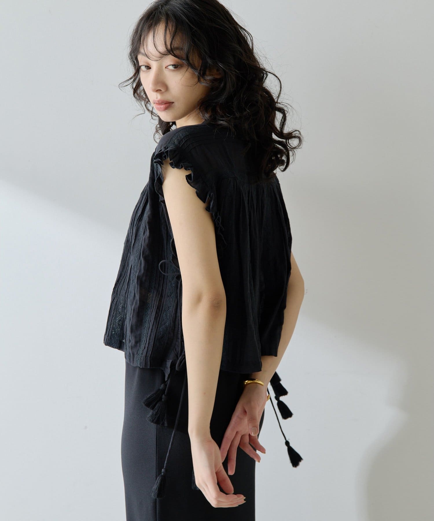 Whim Gazette レースブラウスノースリーブシャツ カーキ F レースタッセルブラウス | Whim Gazette(ウィム ガゼット