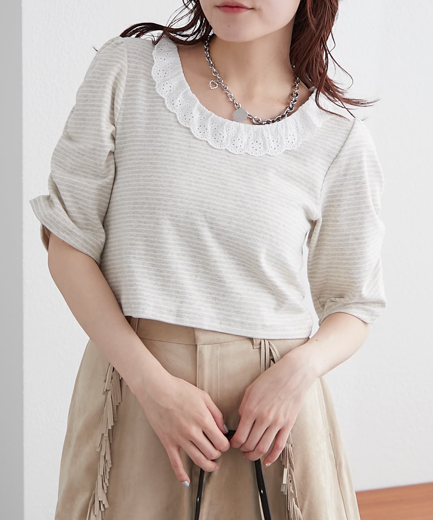 レース衿ボーダーTEE | w closet(ダブルクローゼット)レディース | PAL