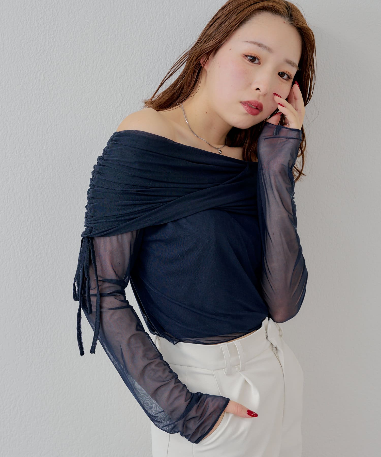 OUTLET(アウトレット) 【Chico】チュールオフショルトップス