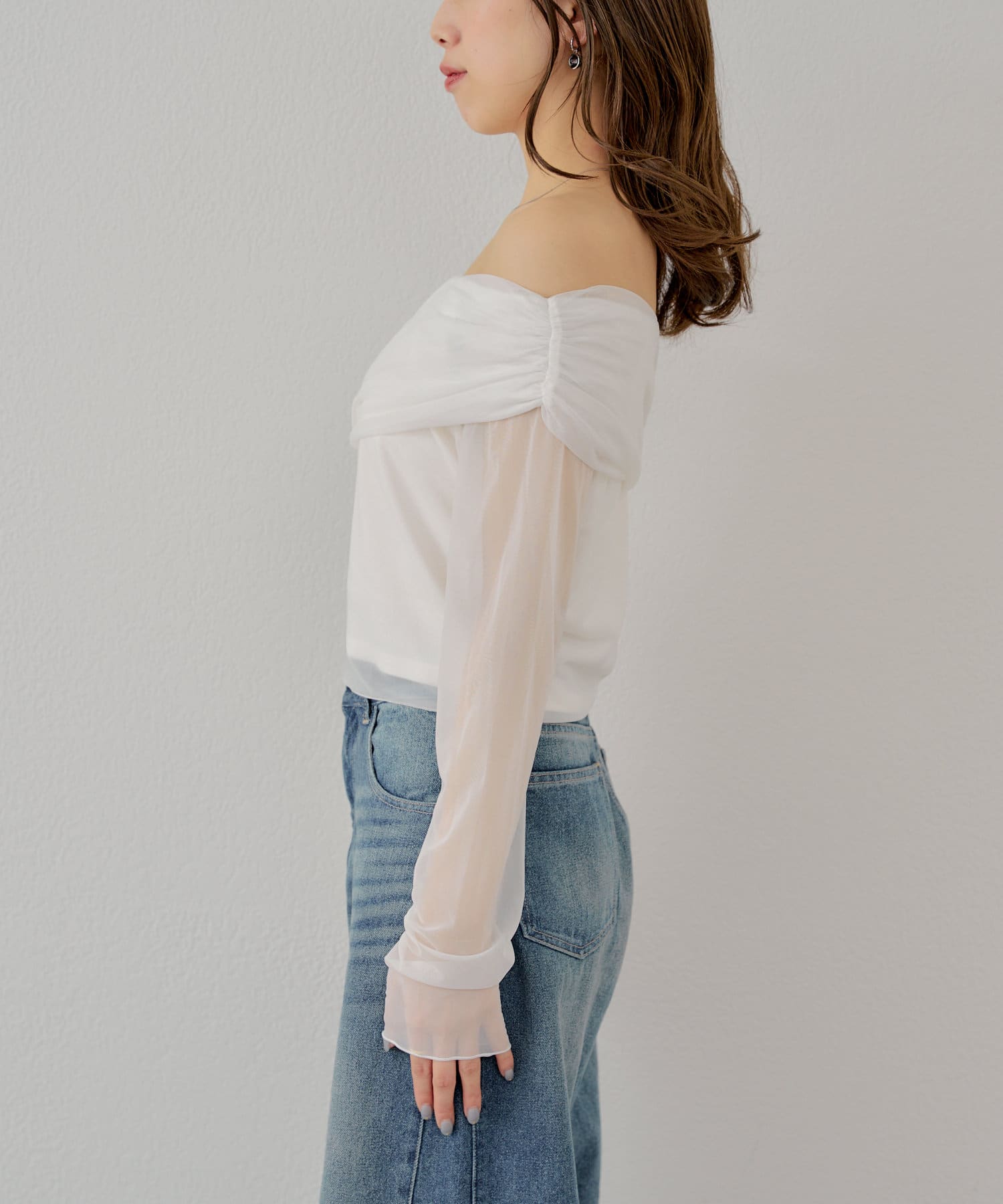 OUTLET(アウトレット) 【Chico】チュールオフショルトップス