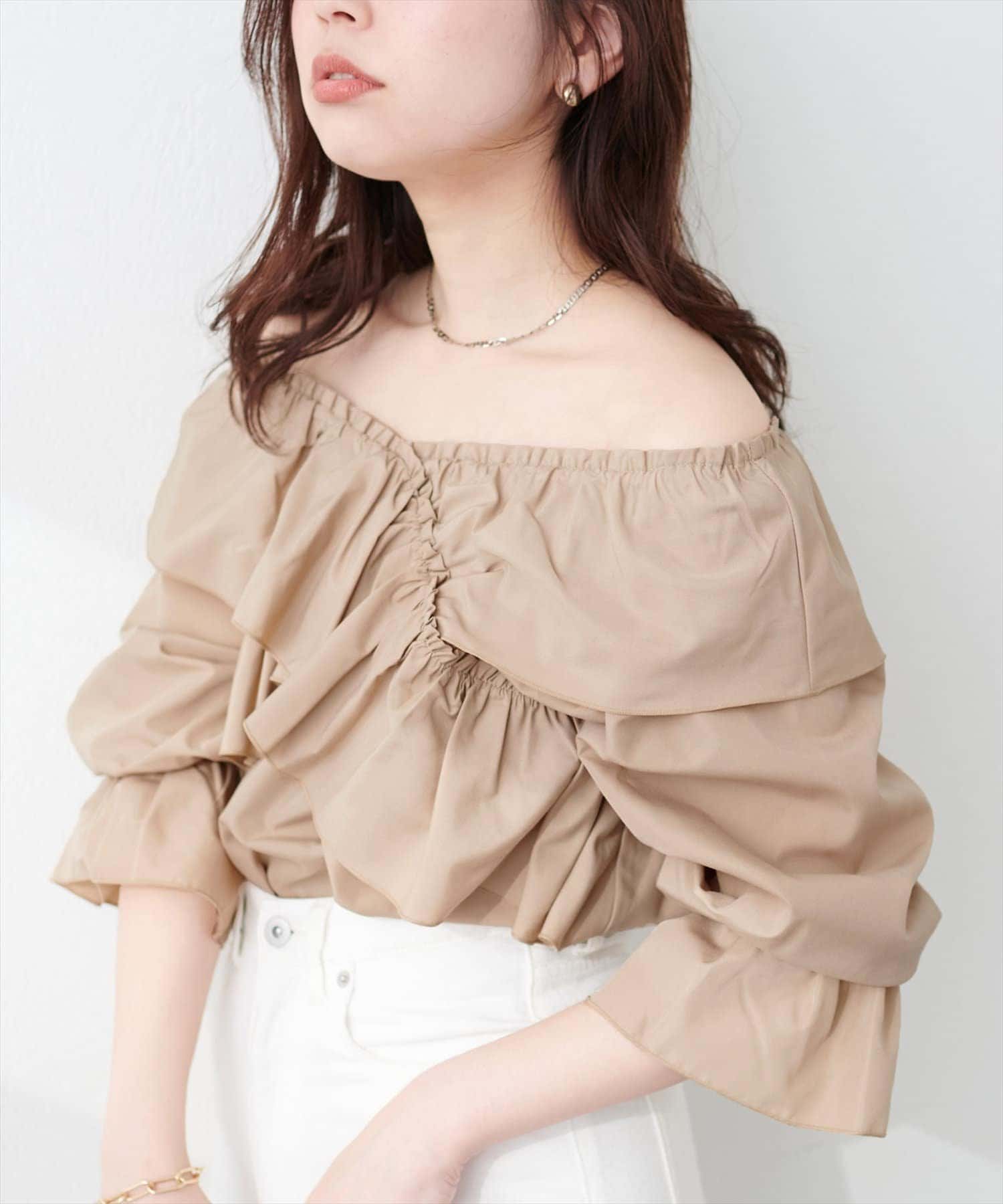 NICE CLAUP / OLIVE des OLIVE OUTLET(ナイスクラップ  / オリーブ デ オリーブ アウトレット) 【natural couture】クロスフリルデザインブラウス