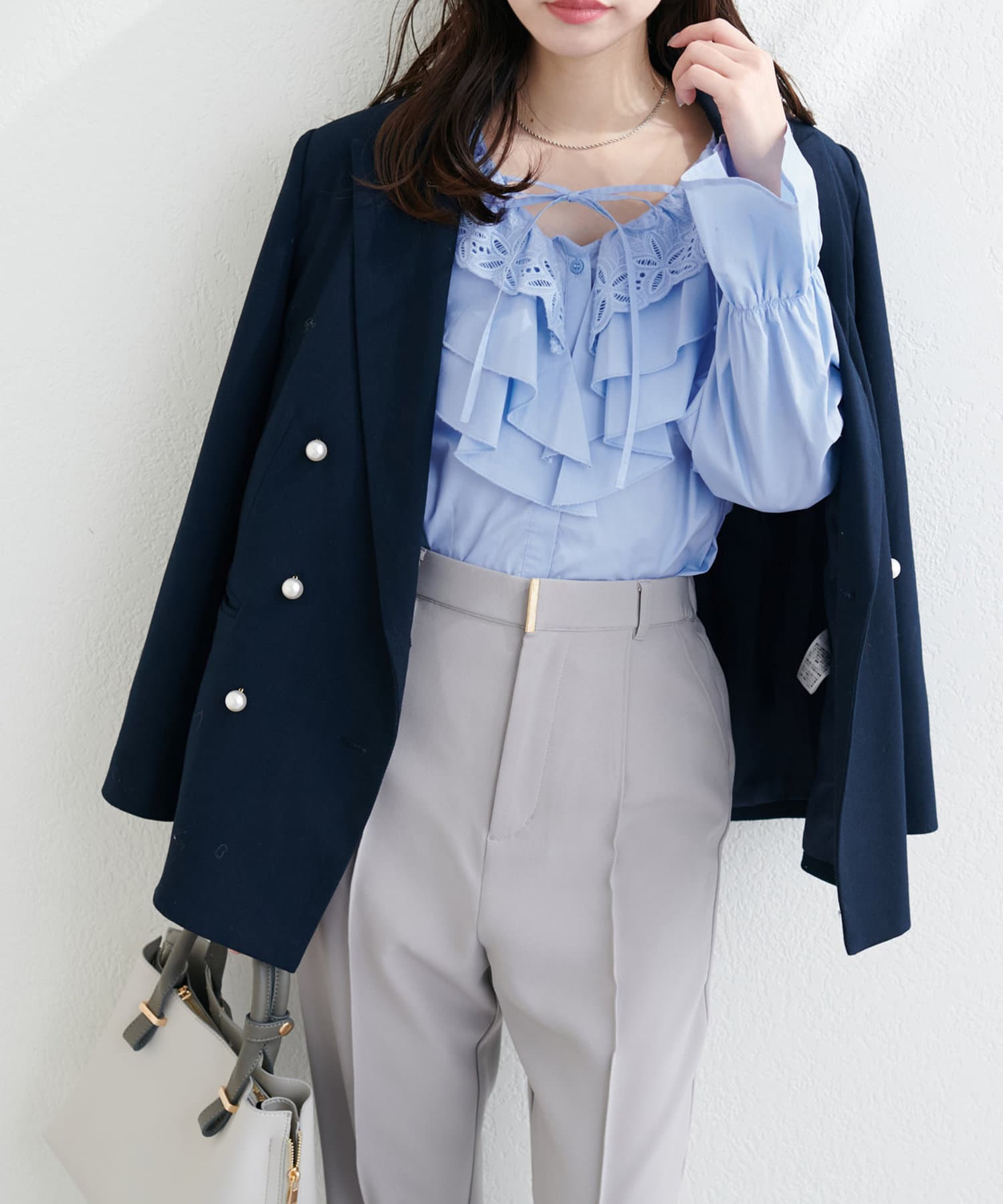 NICE CLAUP / OLIVE des OLIVE OUTLET(ナイスクラップ  / オリーブ デ オリーブ アウトレット) 【natural couture】ラッフルレース衿チュニックブラウス