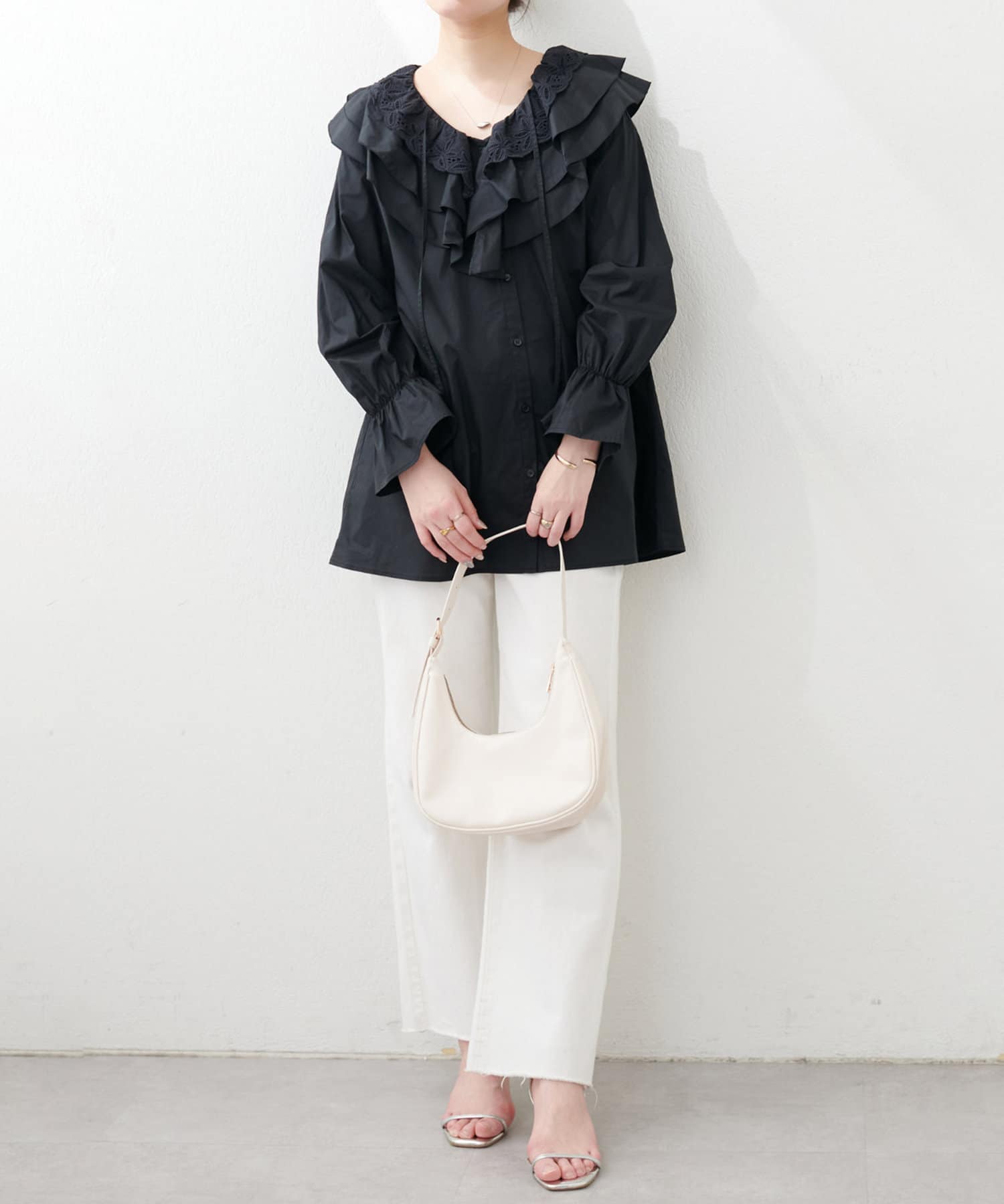 NICE CLAUP / OLIVE des OLIVE OUTLET(ナイスクラップ  / オリーブ デ オリーブ アウトレット) 【natural couture】ラッフルレース衿チュニックブラウス