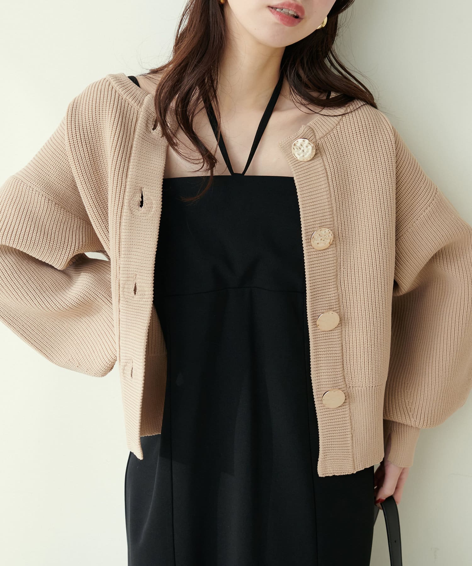 NICE CLAUP / OLIVE des OLIVE OUTLET(ナイスクラップ  / オリーブ デ オリーブ アウトレット) 【natural couture】BIGボタン片畦ポリニットカーディガン