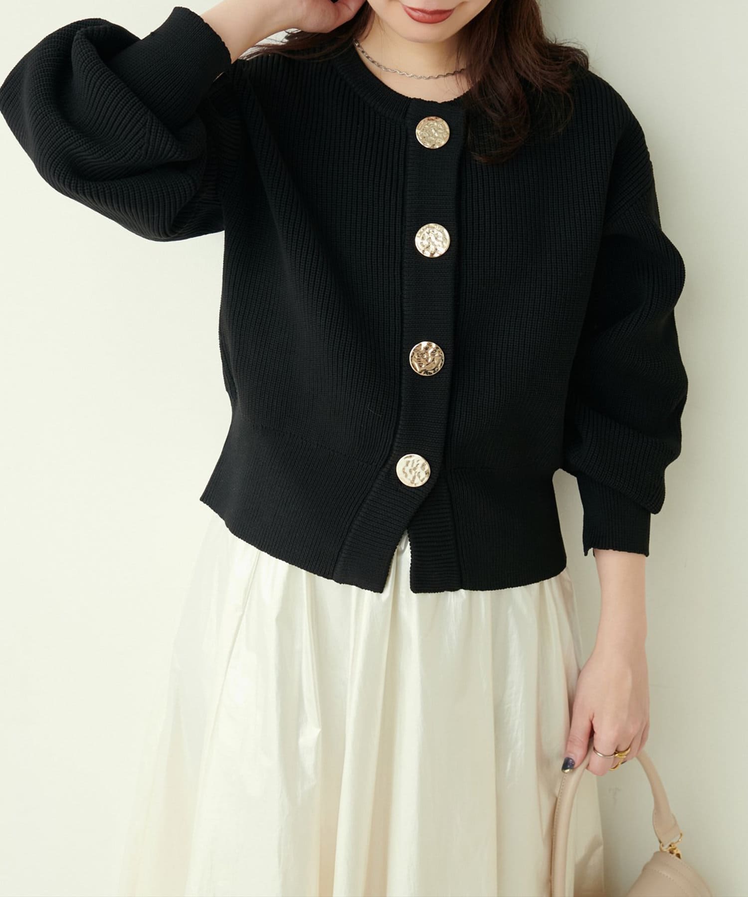 NICE CLAUP / OLIVE des OLIVE OUTLET(ナイスクラップ  / オリーブ デ オリーブ アウトレット) 【natural couture】BIGボタン片畦ポリニットカーディガン