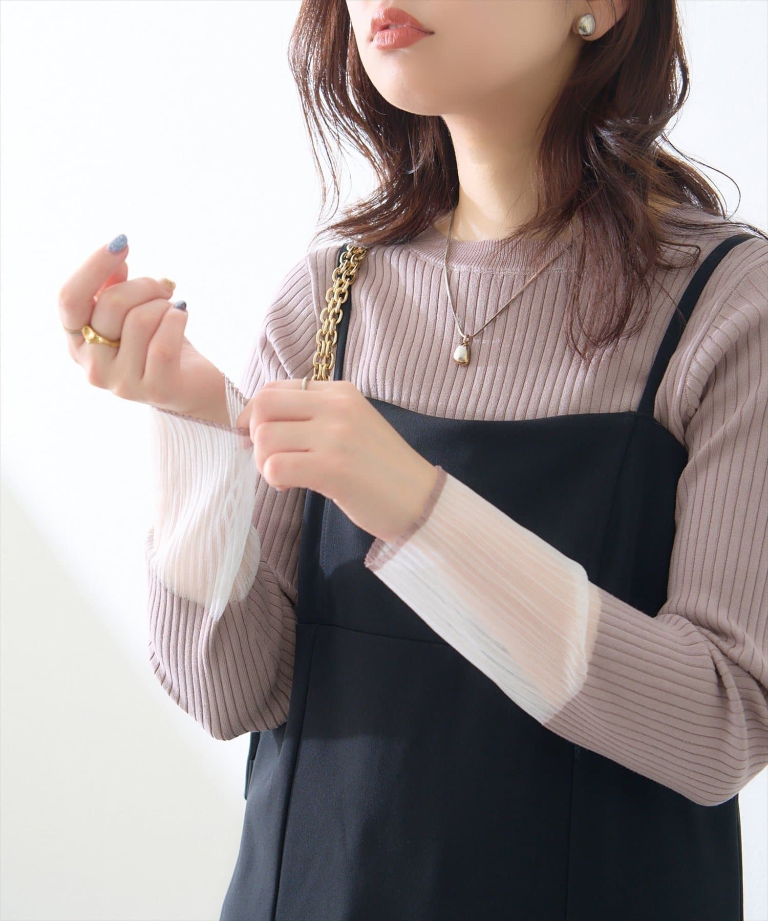 NICE CLAUP / OLIVE des OLIVE OUTLET(ナイスクラップ  / オリーブ デ オリーブ アウトレット) 【natural couture】袖口シアーリブニット