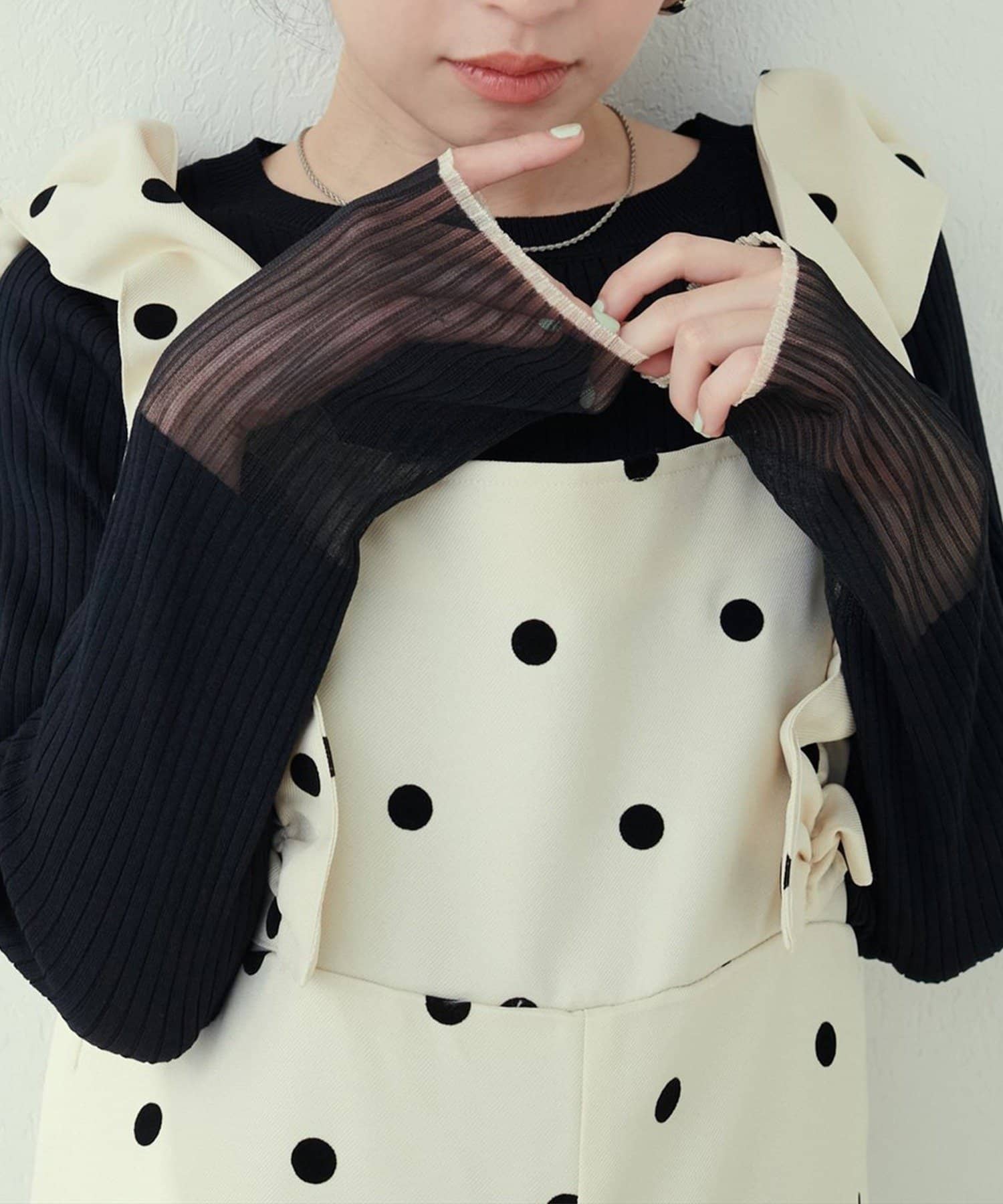 NICE CLAUP / OLIVE des OLIVE OUTLET(ナイスクラップ  / オリーブ デ オリーブ アウトレット) 【natural couture】袖口シアーリブニット