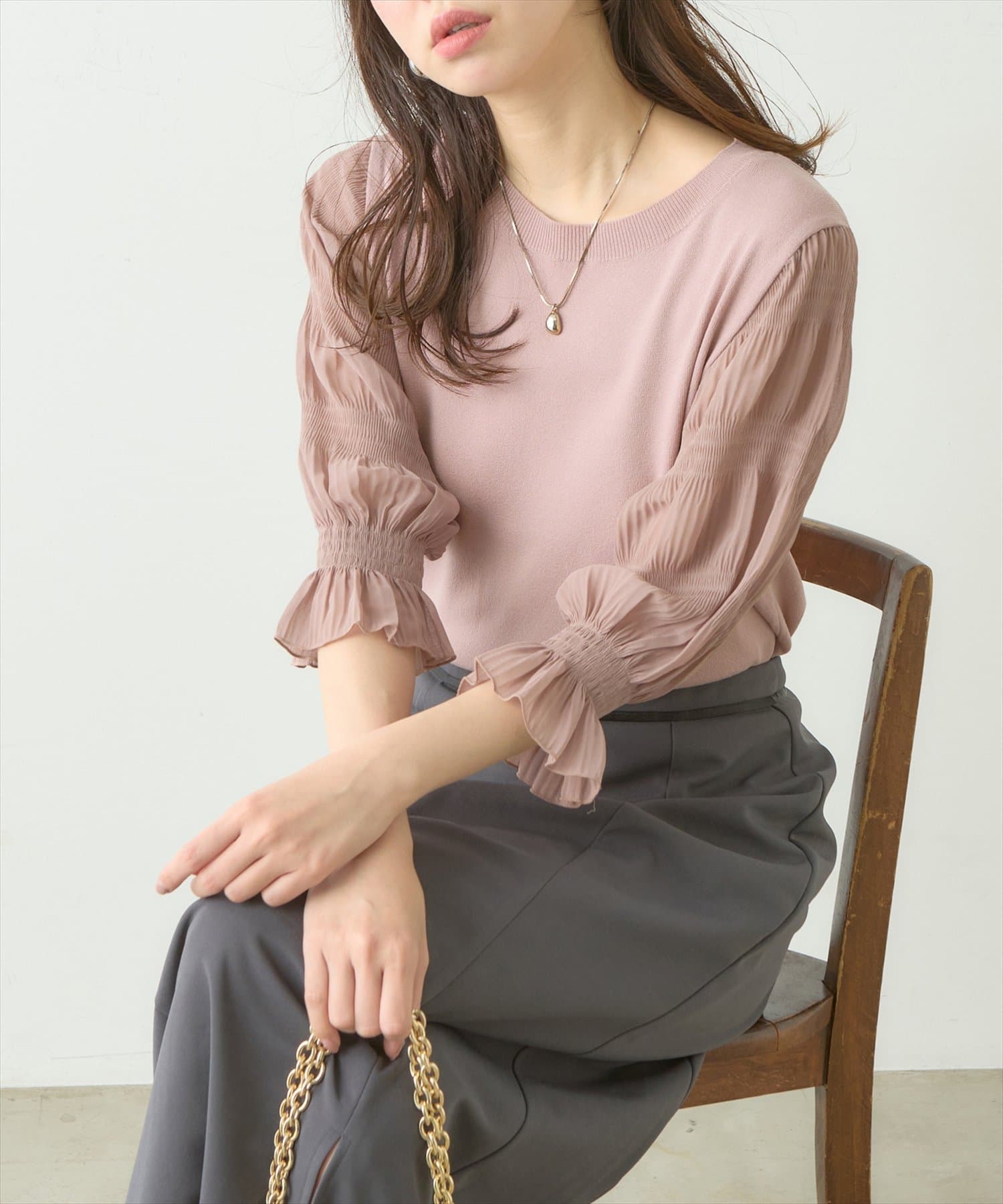 NICE CLAUP / OLIVE des OLIVE OUTLET(ナイスクラップ  / オリーブ デ オリーブ アウトレット) 【natural couture】マジョリカスリーブニットプルオーバー