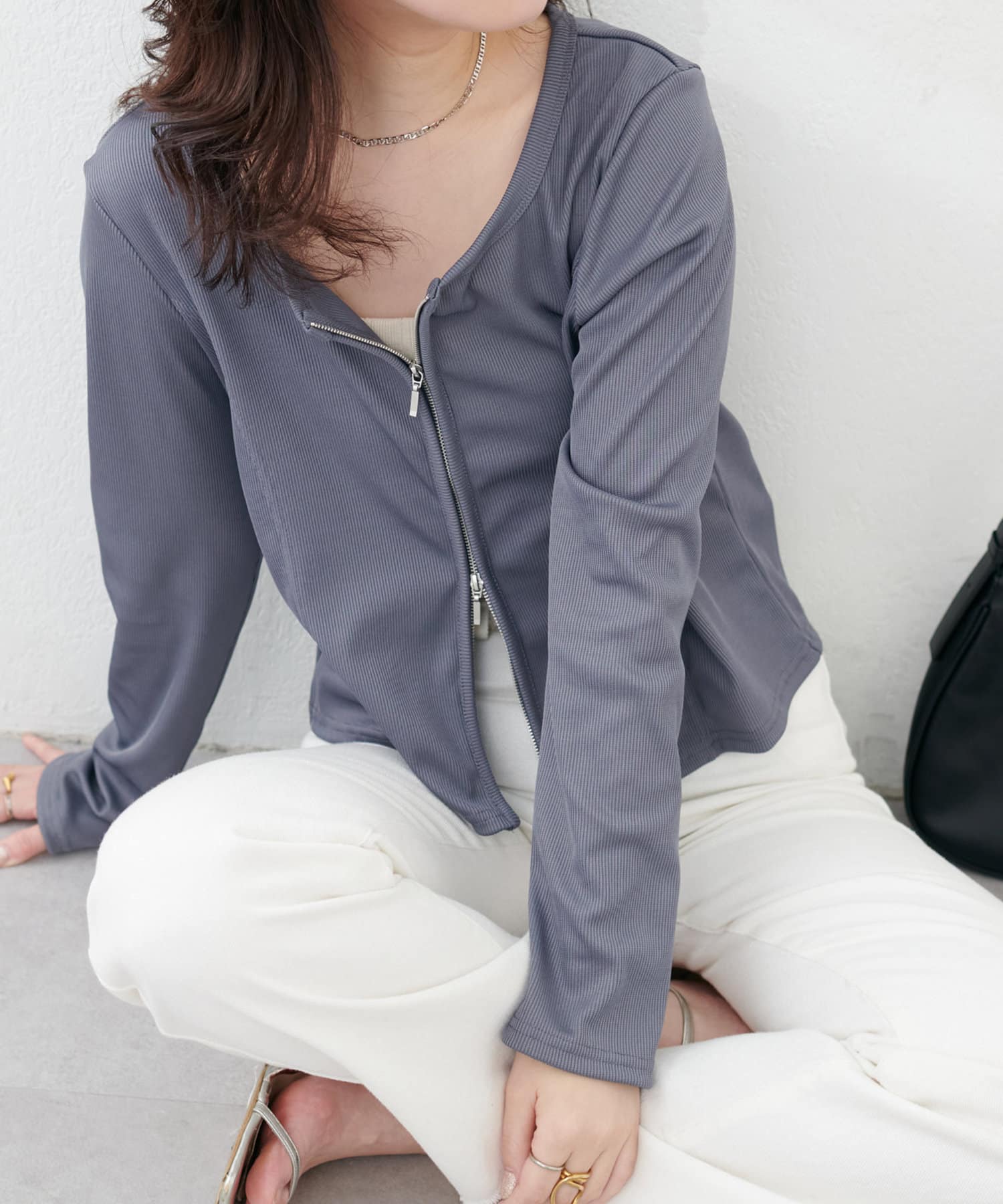 NICE CLAUP / OLIVE des OLIVE OUTLET(ナイスクラップ  / オリーブ デ オリーブ アウトレット) 【natural couture】ファスナーあきカットカーディガン