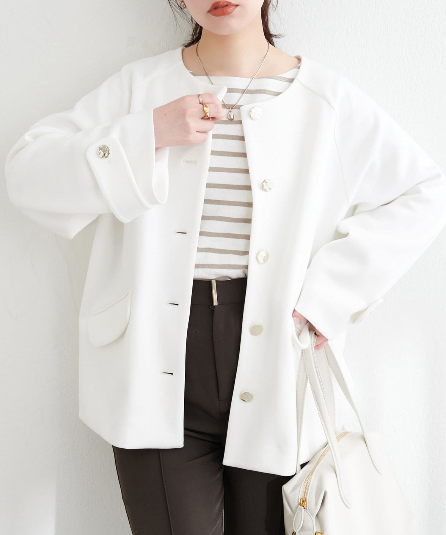 ジャケット　M　yumi ランタンスリーブ INTER FACTORY ベージュ INTER FACTORY（インターファクトリー）の「yumi. - ランタン