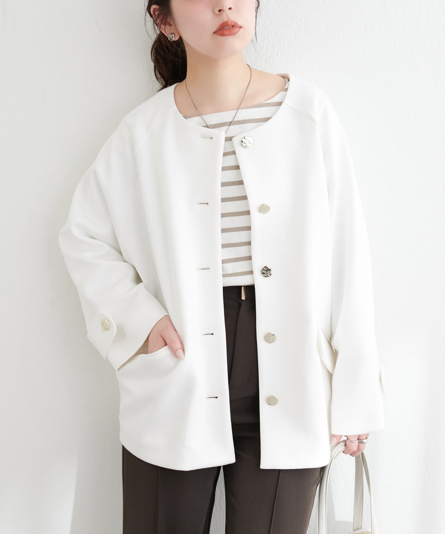 ナチュラルクチュール　ダンボールニット金釦ミドルジャケット natural couture】ダンボールニット金釦ミドルジャケット | NICE