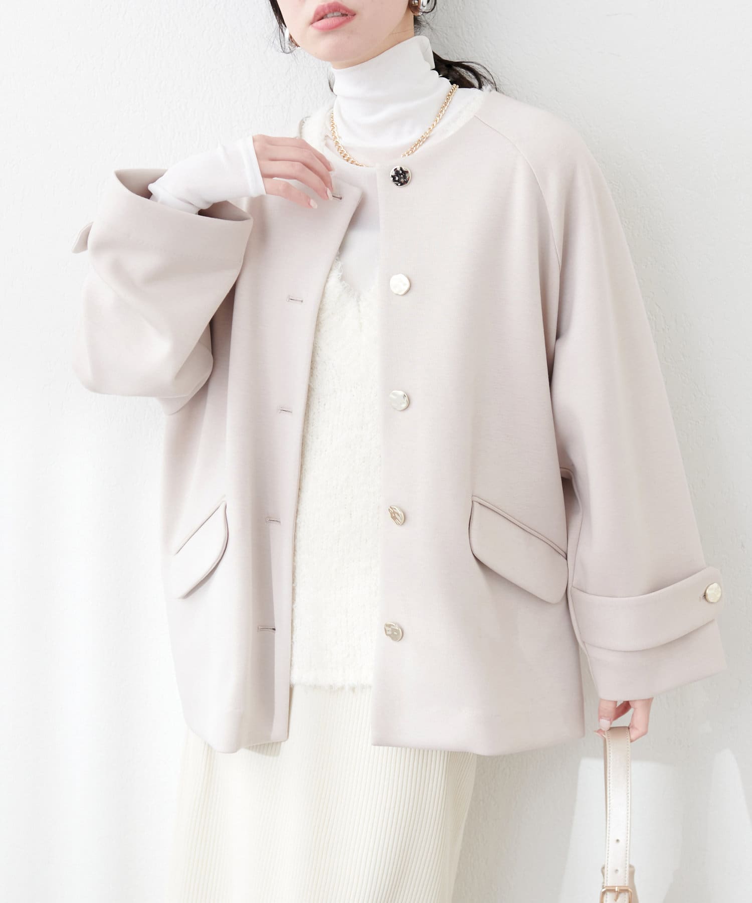 natural couture】ダンボールニット金釦ミドルジャケット | NICE CLAUP