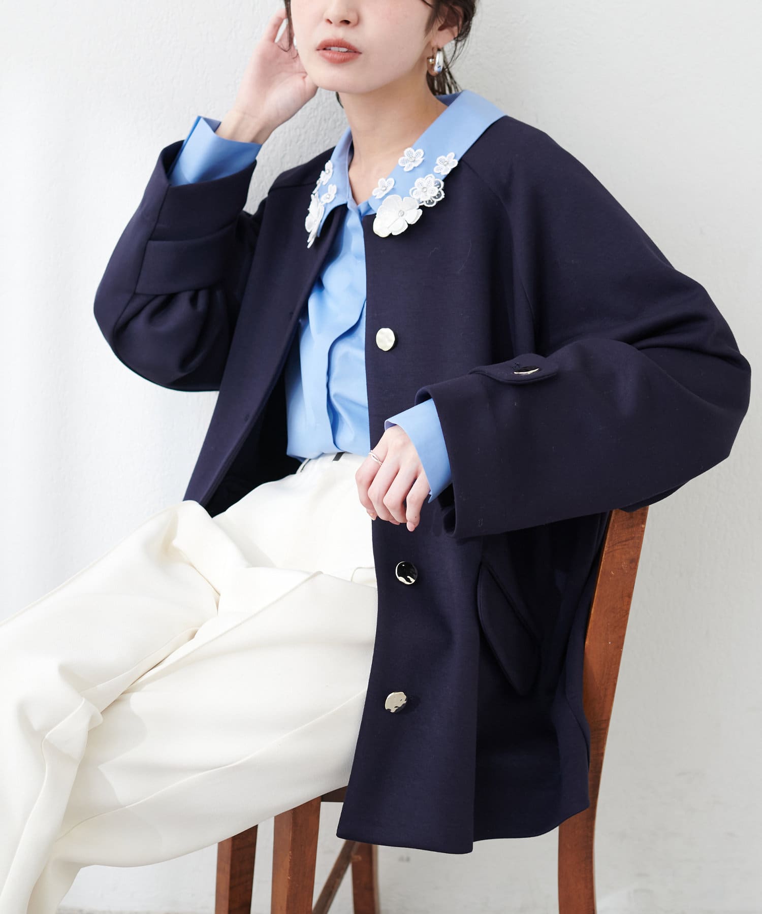 ◆極美品◆エムプルミエ ダンボールニットペプラムジャケット　ホワイト　38 デイリー・カジュアル対応 | ダンボールニットペプラムジャケット