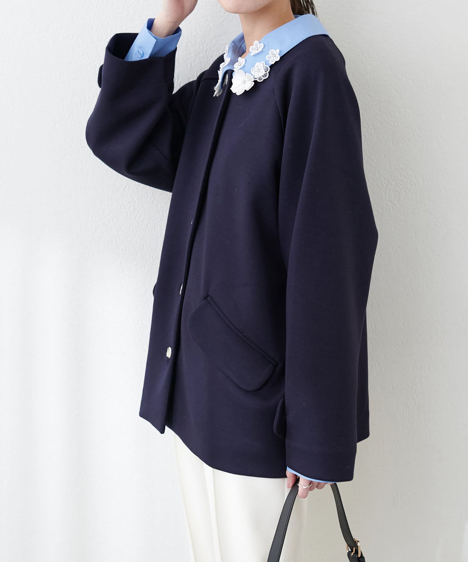 NICE CLAUP / OLIVE des OLIVE OUTLET(ナイスクラップ  / オリーブ デ オリーブ アウトレット) 【natural couture】ダンボールニット金釦ミドルジャケット