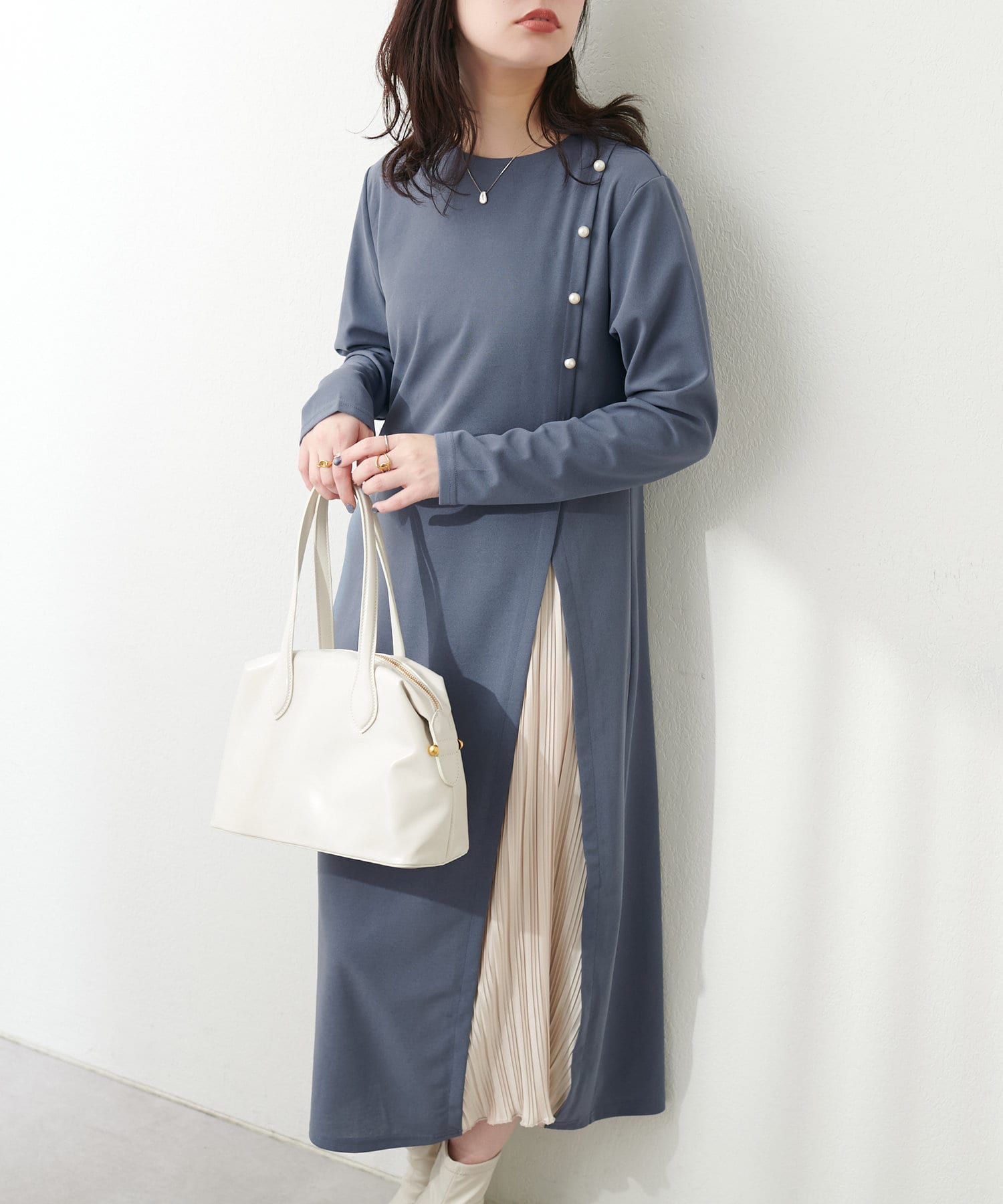NICE CLAUP / OLIVE des OLIVE OUTLET(ナイスクラップ  / オリーブ デ オリーブ アウトレット) 【natural couture】カットジョーゼットプリーツ切替ワンピース