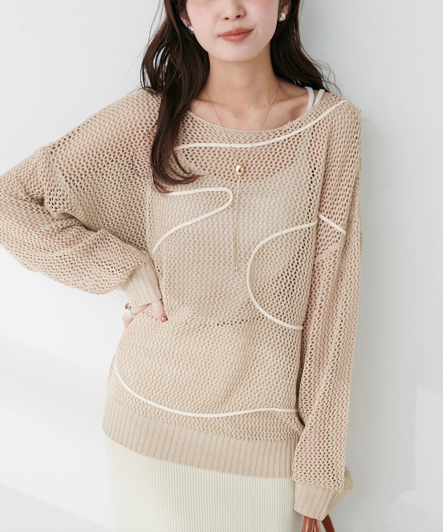 NICE CLAUP / OLIVE des OLIVE OUTLET(ナイスクラップ  / オリーブ デ オリーブ アウトレット) 【natural couture】コード刺繍透かしプルオーバー