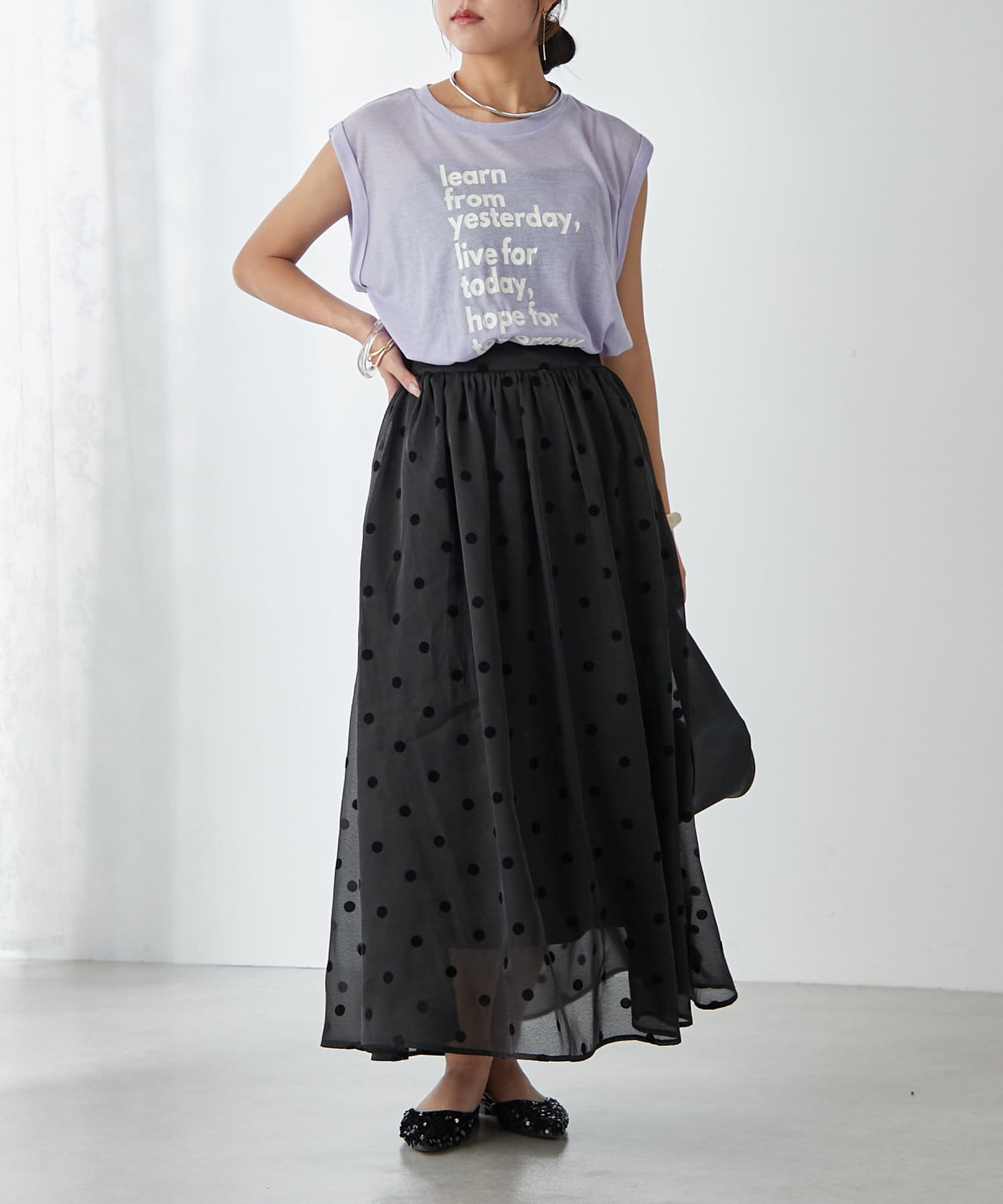 NICE CLAUP / OLIVE des OLIVE OUTLET(ナイスクラップ  / オリーブ デ オリーブ アウトレット) 《上品見え・主役級スカート》【RMAF】ドットギャザースカート