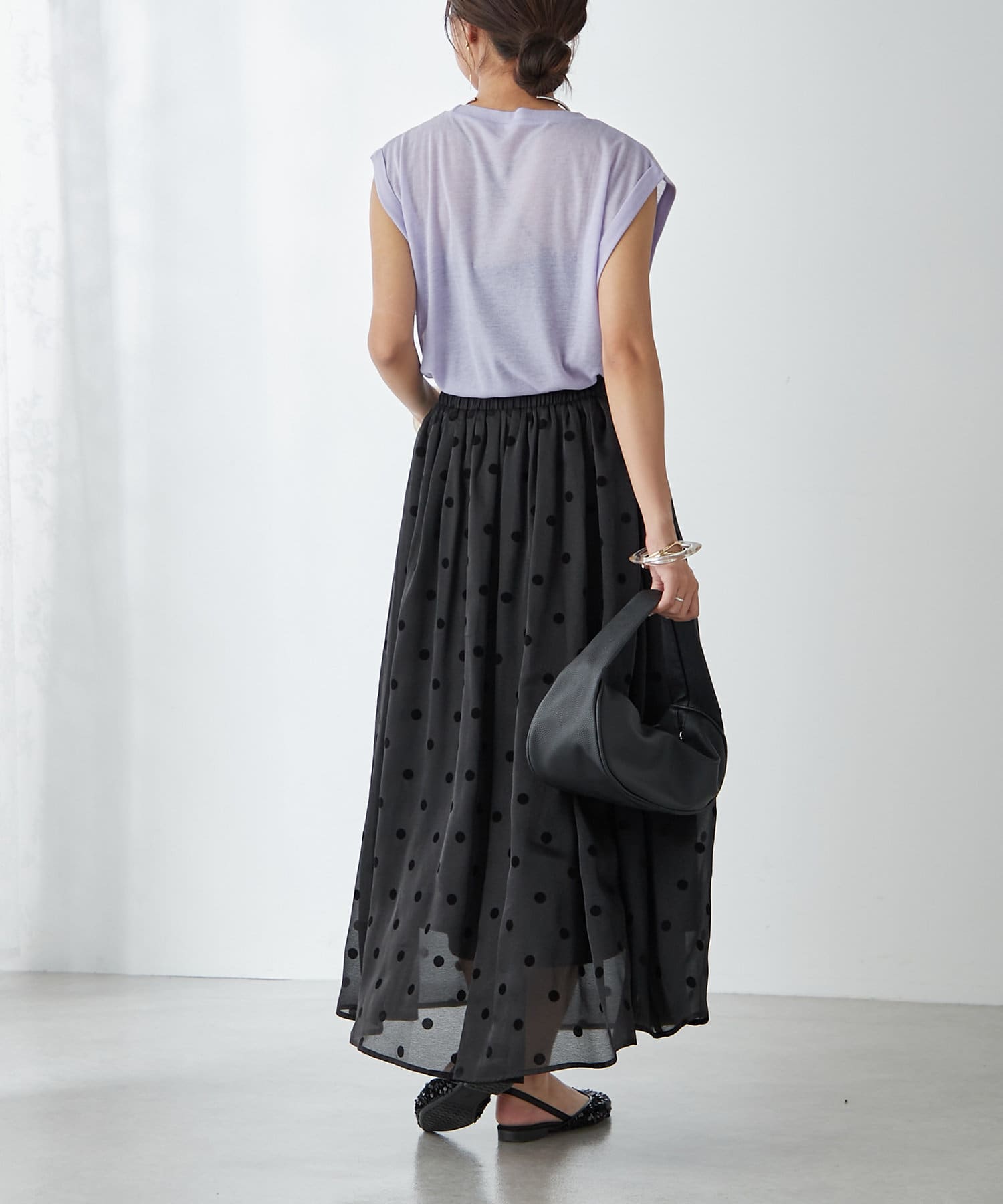 NICE CLAUP / OLIVE des OLIVE OUTLET(ナイスクラップ  / オリーブ デ オリーブ アウトレット) 《上品見え・主役級スカート》【RMAF】ドットギャザースカート