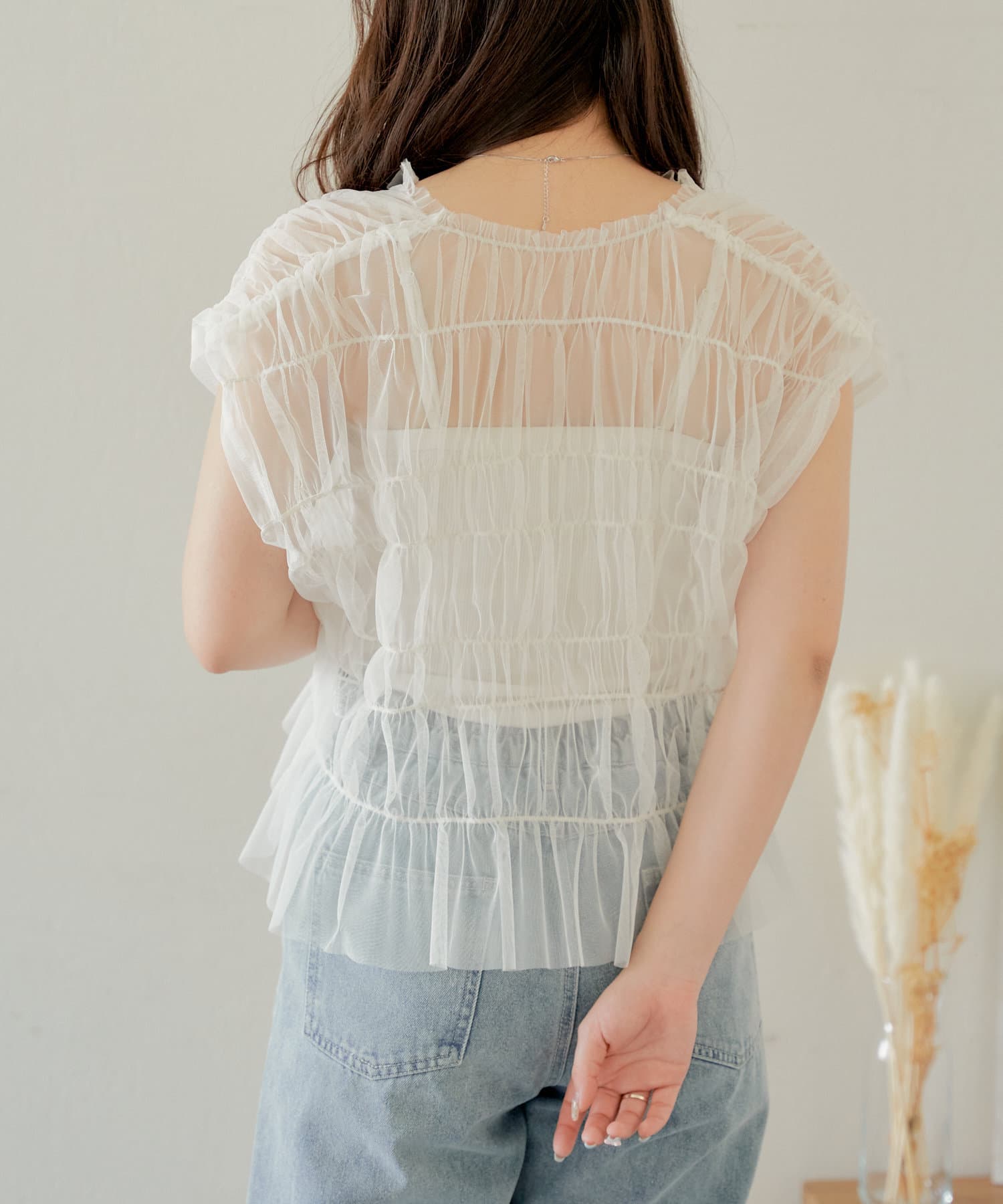 RMAF】前後2WAYチュールギャザーブラウス | NICE CLAUP / OLIVE RMAF】前後2WAYチュールギャザーブラウス | NICE CLAUP / OLIVE