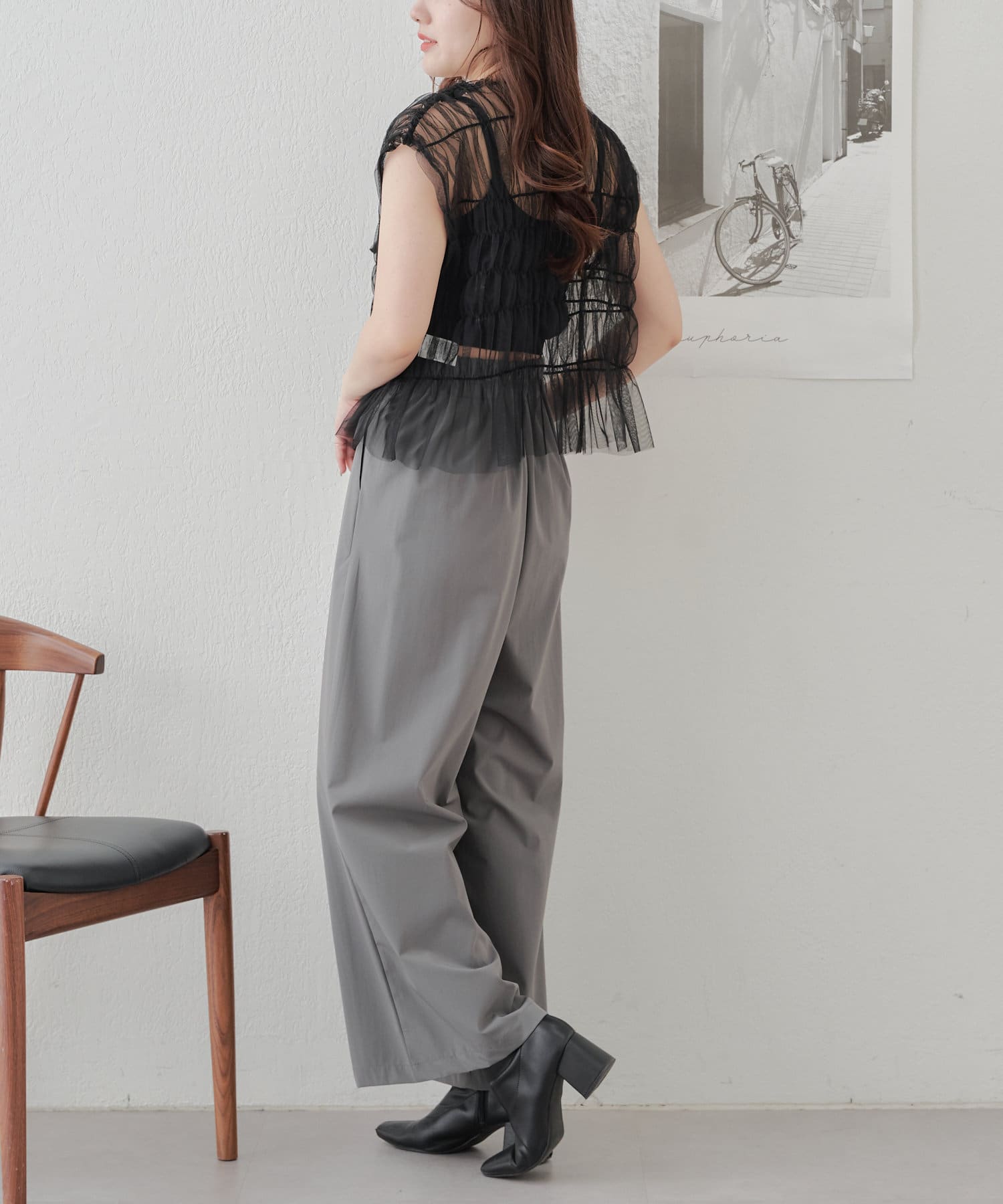 NICE CLAUP / OLIVE des OLIVE OUTLET(ナイスクラップ  / オリーブ デ オリーブ アウトレット) 【RMAF】前後2WAYチュールギャザーブラウス