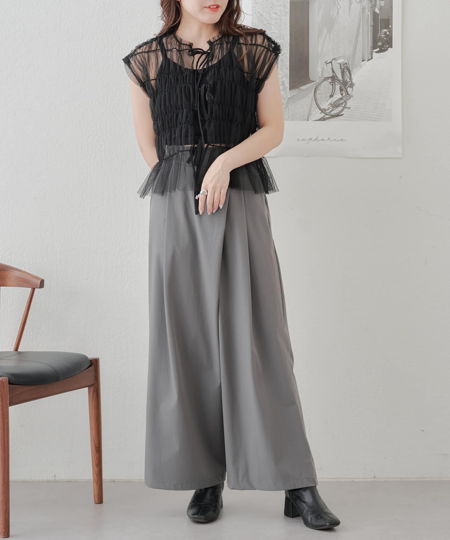 NICE CLAUP / OLIVE des OLIVE OUTLET(ナイスクラップ  / オリーブ デ オリーブ アウトレット) 【RMAF】前後2WAYチュールギャザーブラウス