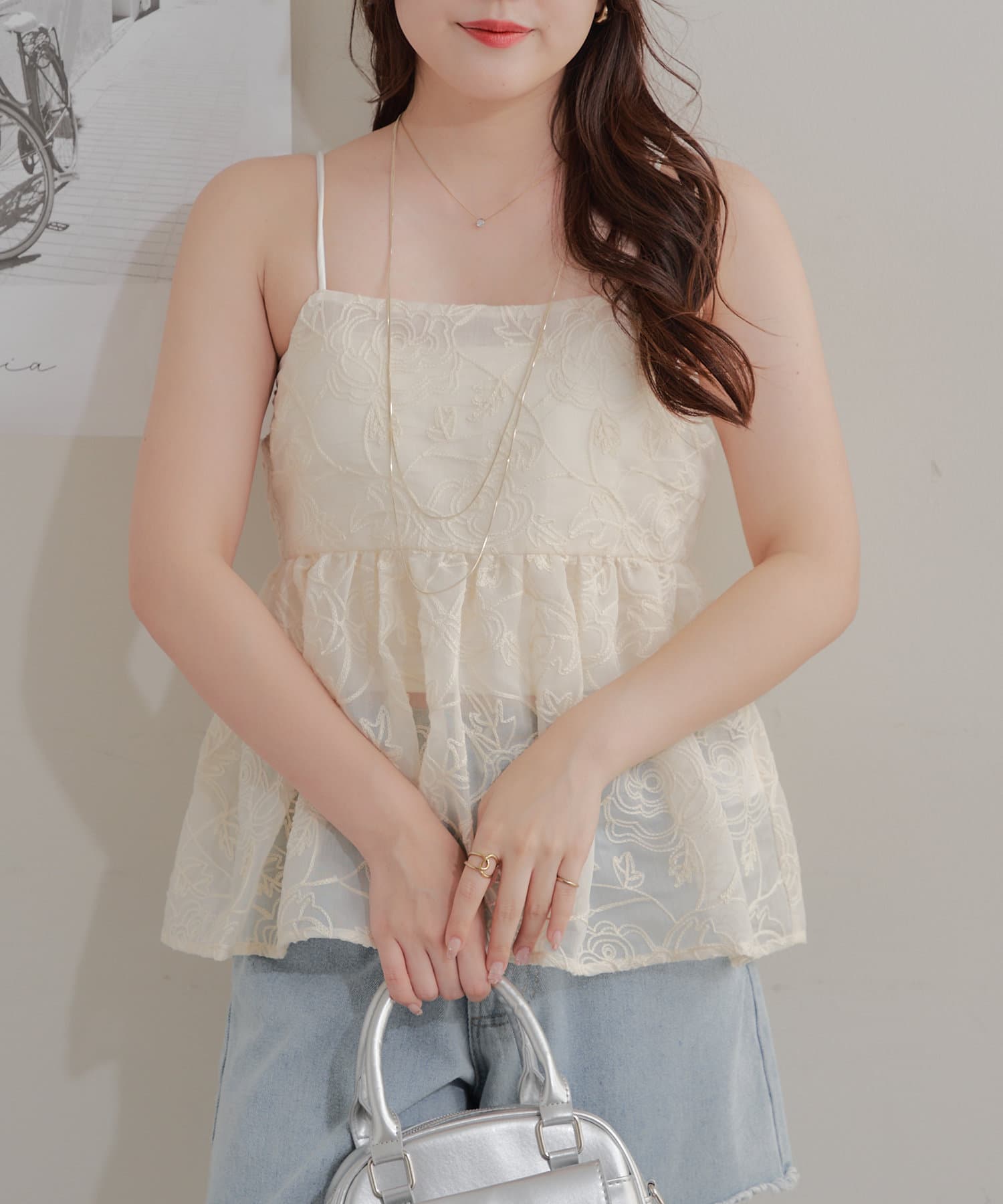 ⑩ゆったりカジュアル❤️3L◆レースアップ袖ブラウス&花柄刺繍ポッケのガウチョ レディース 大人 上品 花刺繍レースのぽわん袖トップス【メール