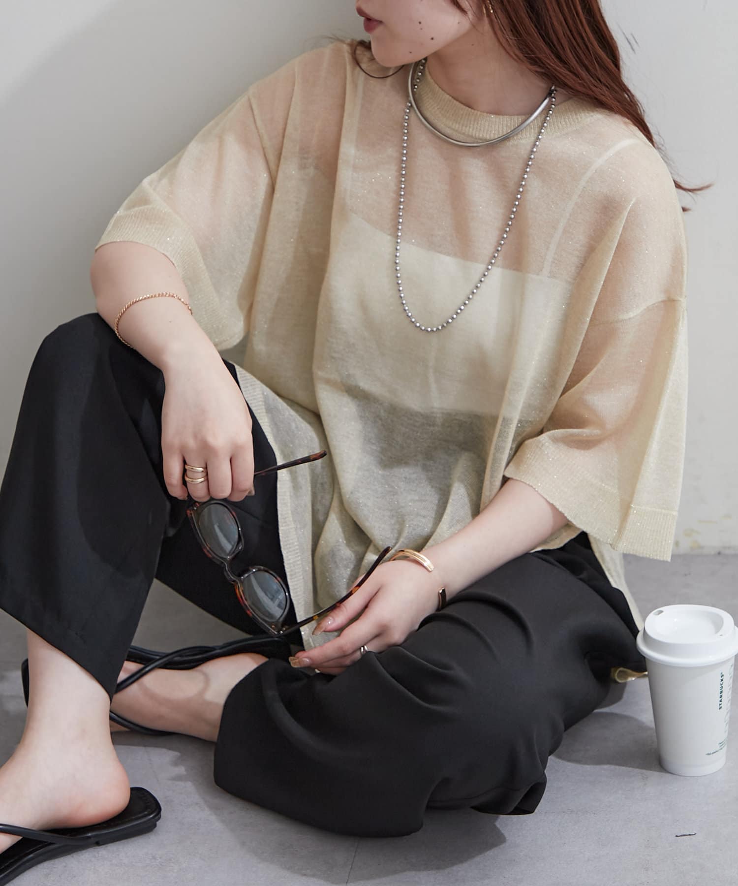 NICE CLAUP / OLIVE des OLIVE OUTLET(ナイスクラップ  / オリーブ デ オリーブ アウトレット) 【RMAF】サマーラメBIGプルオーバー