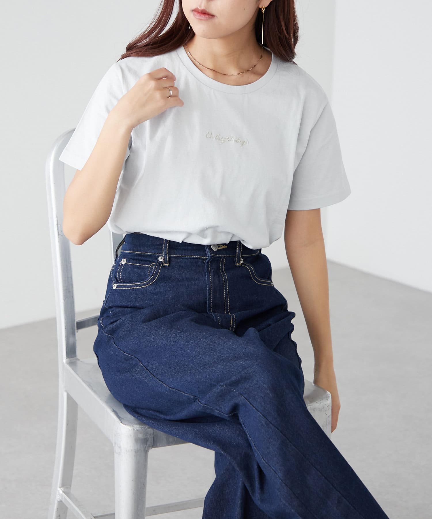 NICE CLAUP / OLIVE des OLIVE OUTLET(ナイスクラップ  / オリーブ デ オリーブ アウトレット) 【RMAF】ロゴラメ刺繍半袖T