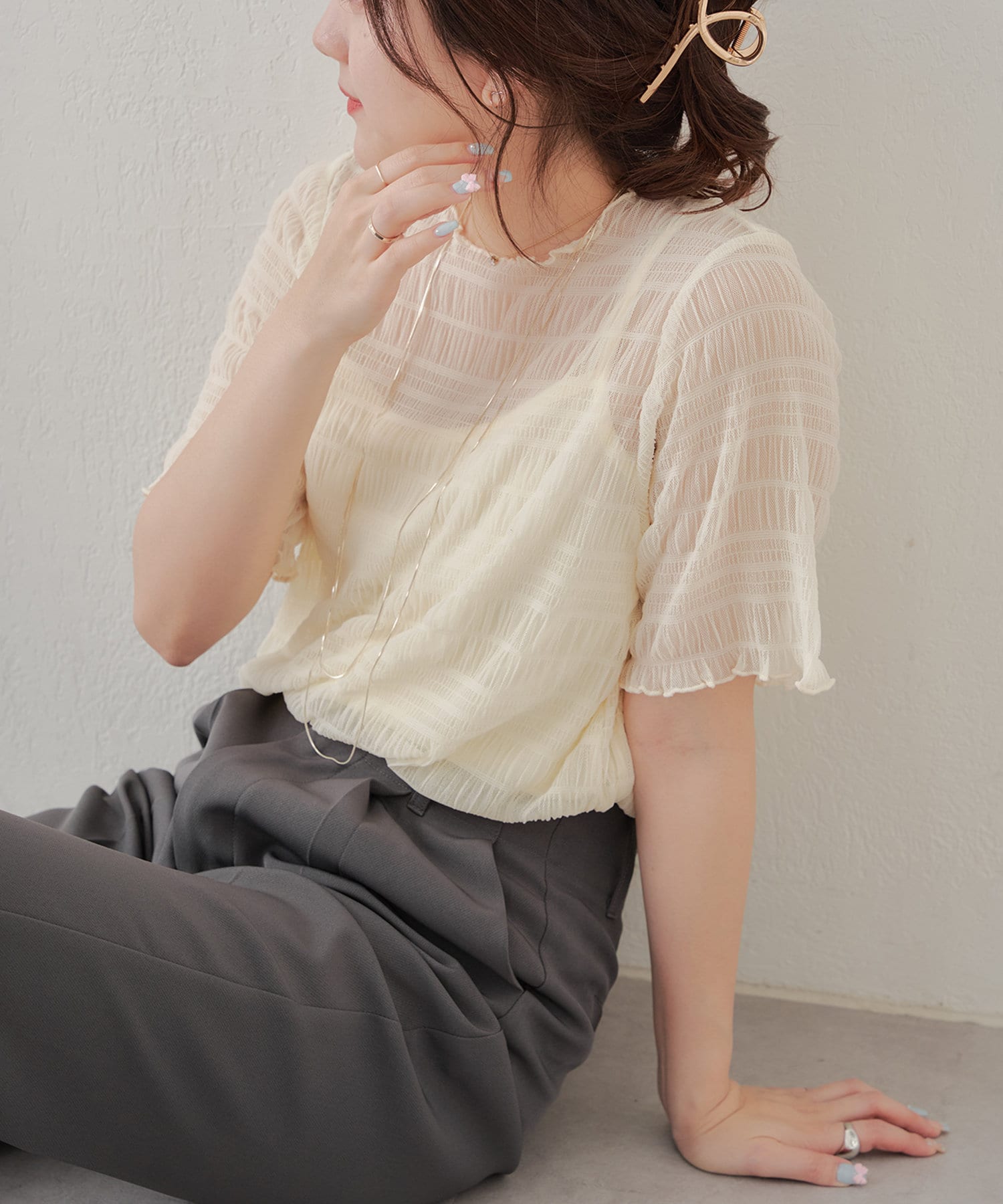 NICE CLAUP / OLIVE des OLIVE OUTLET(ナイスクラップ  / オリーブ デ オリーブ アウトレット) 【RMAF】レースプルオーバー+キャミソールセット