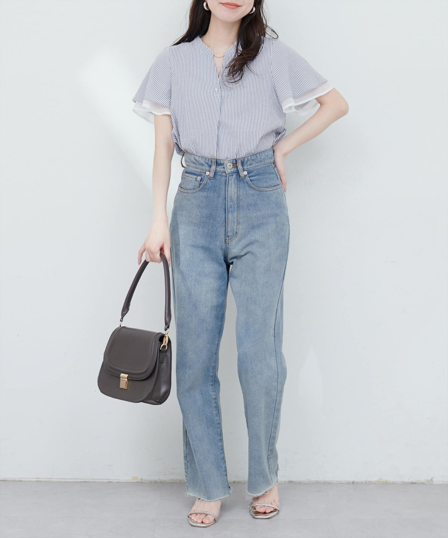 natural couture(ナチュラルクチュール) 袖口シアーパール釦スキッパーブラウス