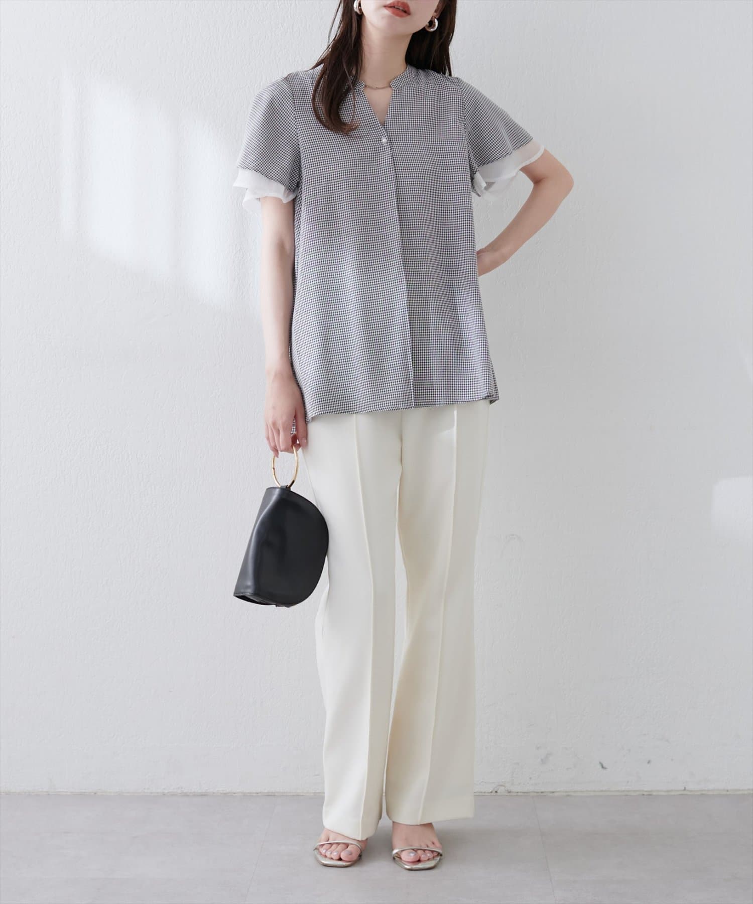 natural couture(ナチュラルクチュール) 袖口シアーパール釦スキッパーブラウス