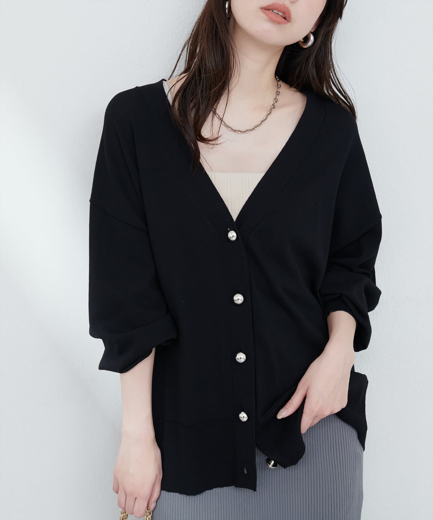 natural couture(ナチュラルクチュール) UVアンチピリング金釦カーデ