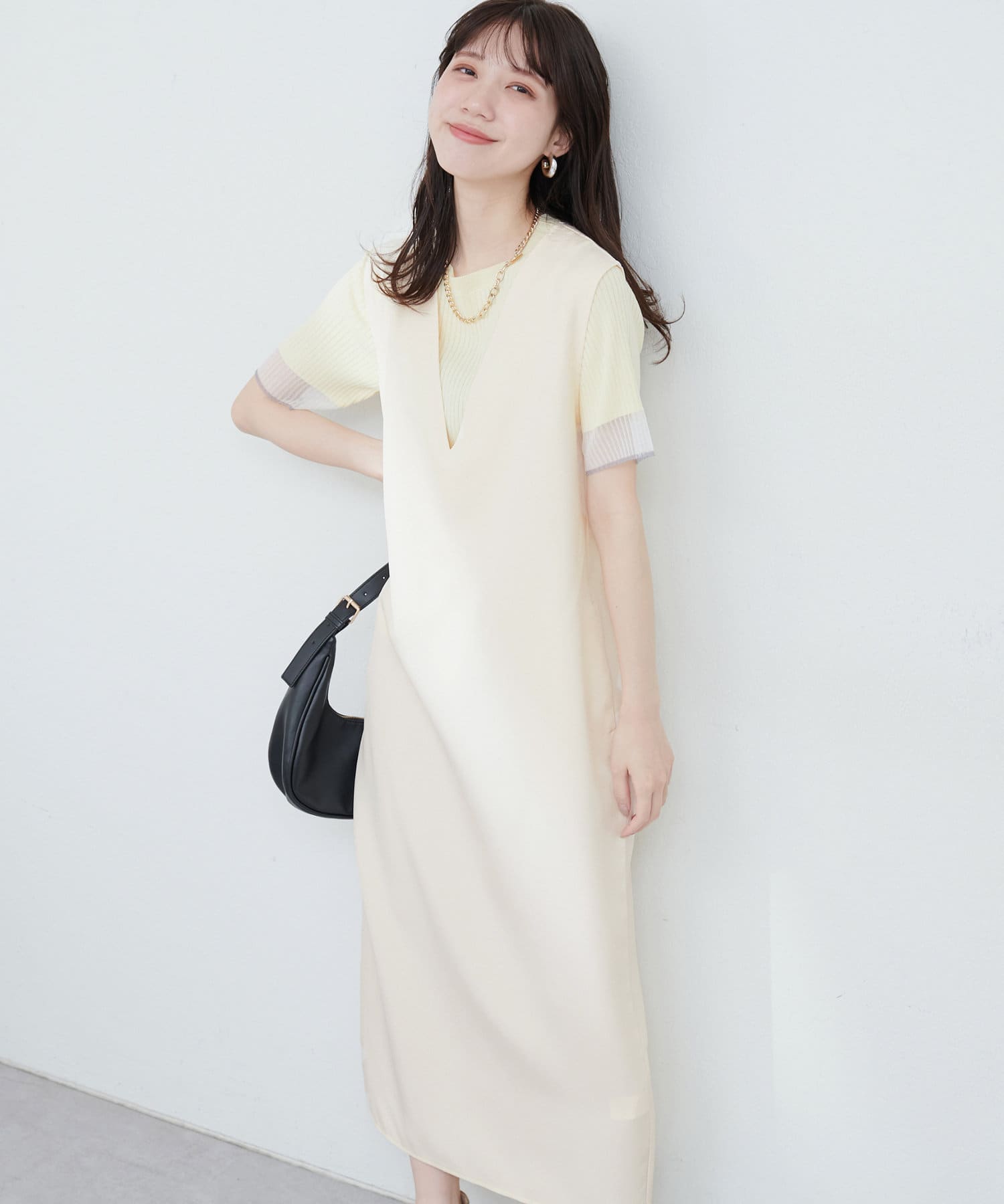 カットジョーゼットVネックワンピース | natural couture