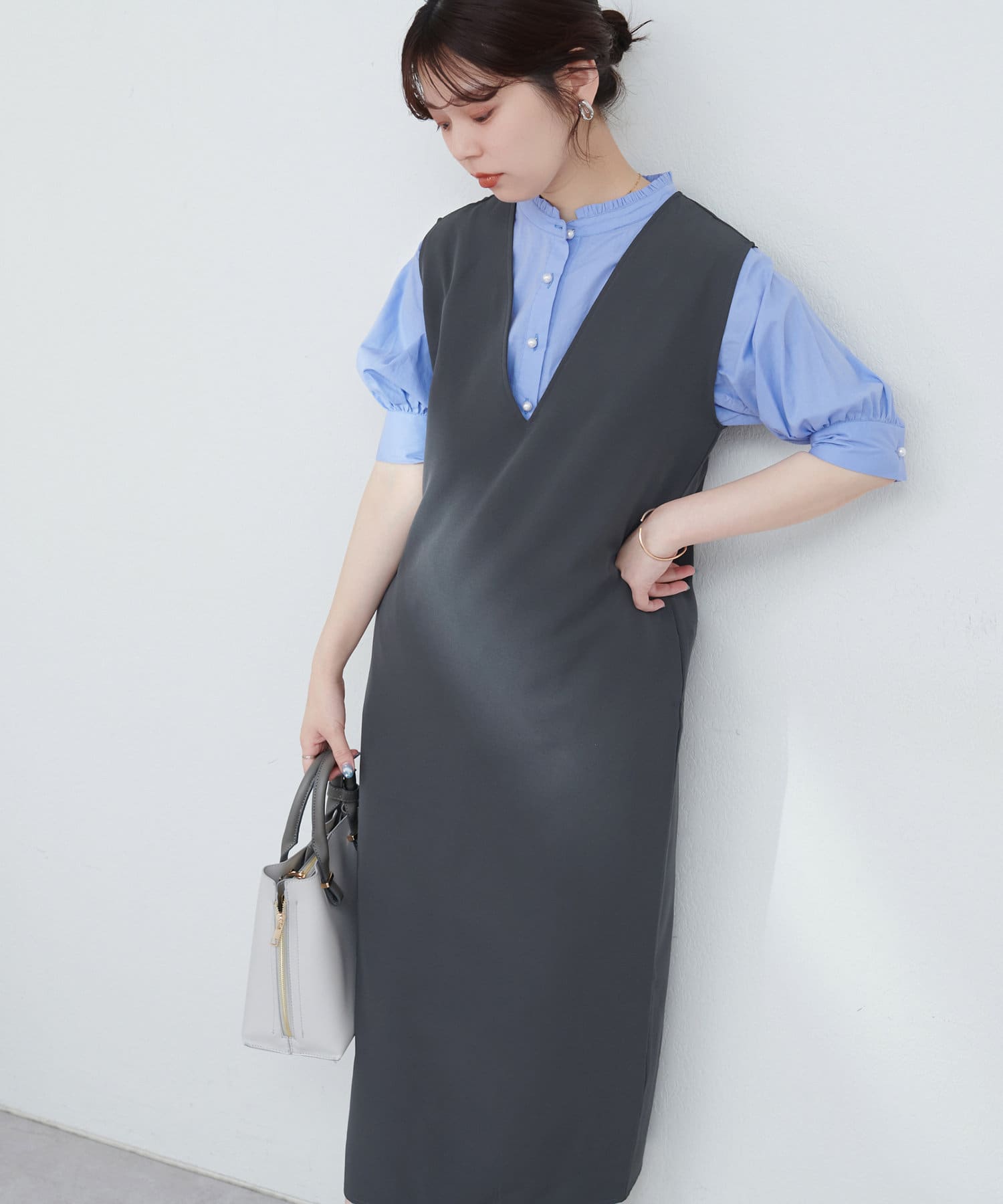 カットジョーゼットVネックワンピース | natural couture カットジョーゼットVネックワンピース | natural couture