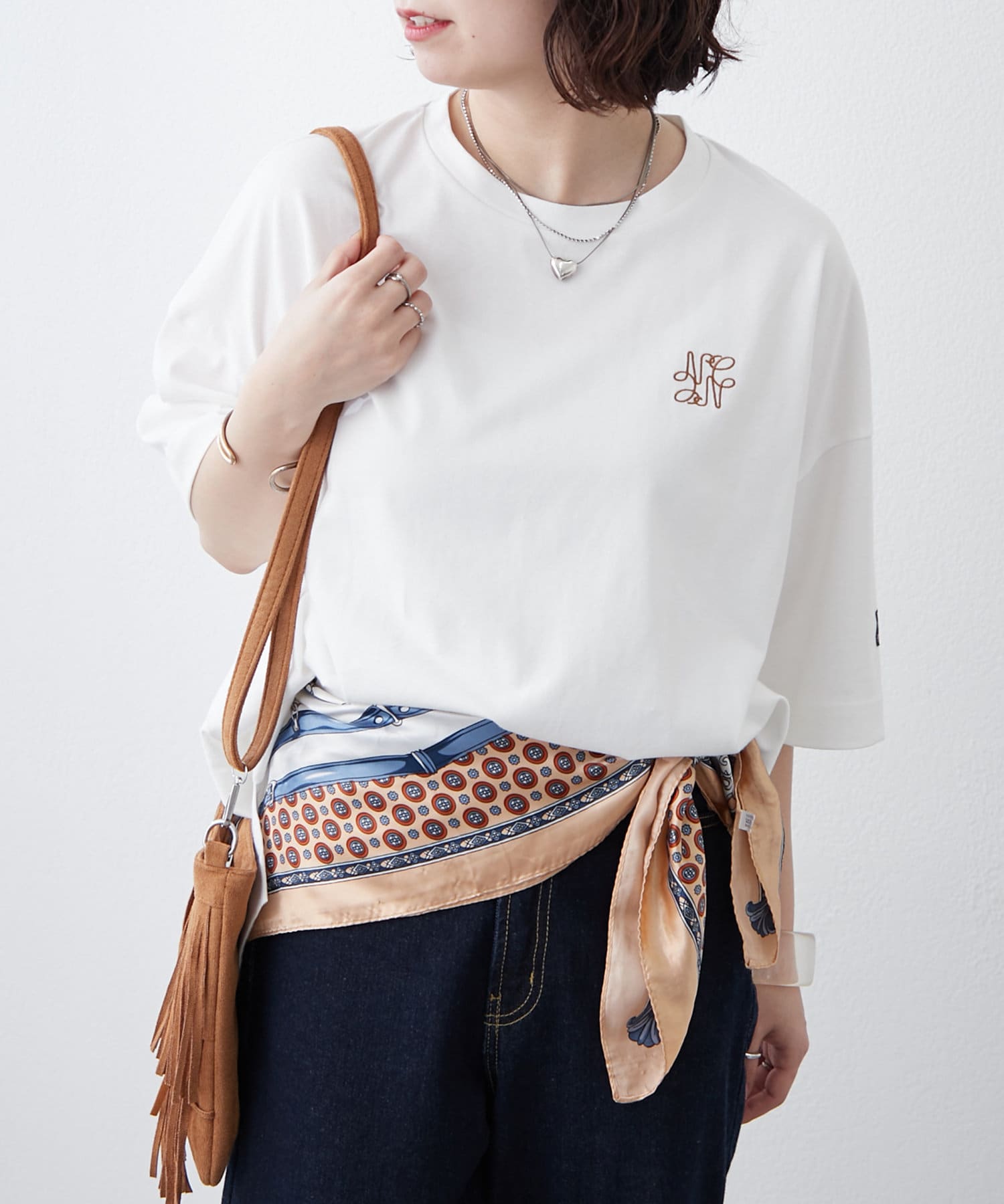 NUNIFE】【サスティナブル素材】ワンポイント刺繍BIGTシャツ