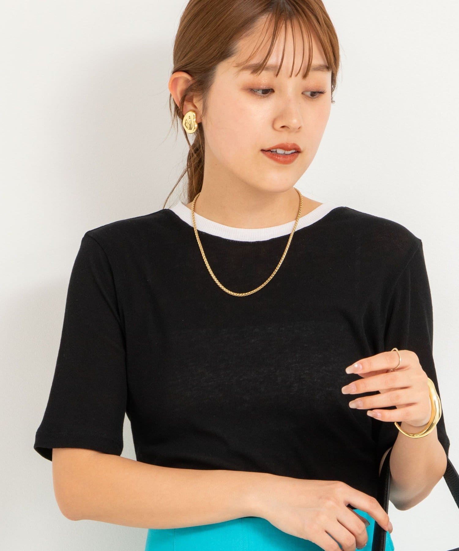 NOLLEY'S(ノーリーズ) シアー配色トリミング半袖Tシャツ