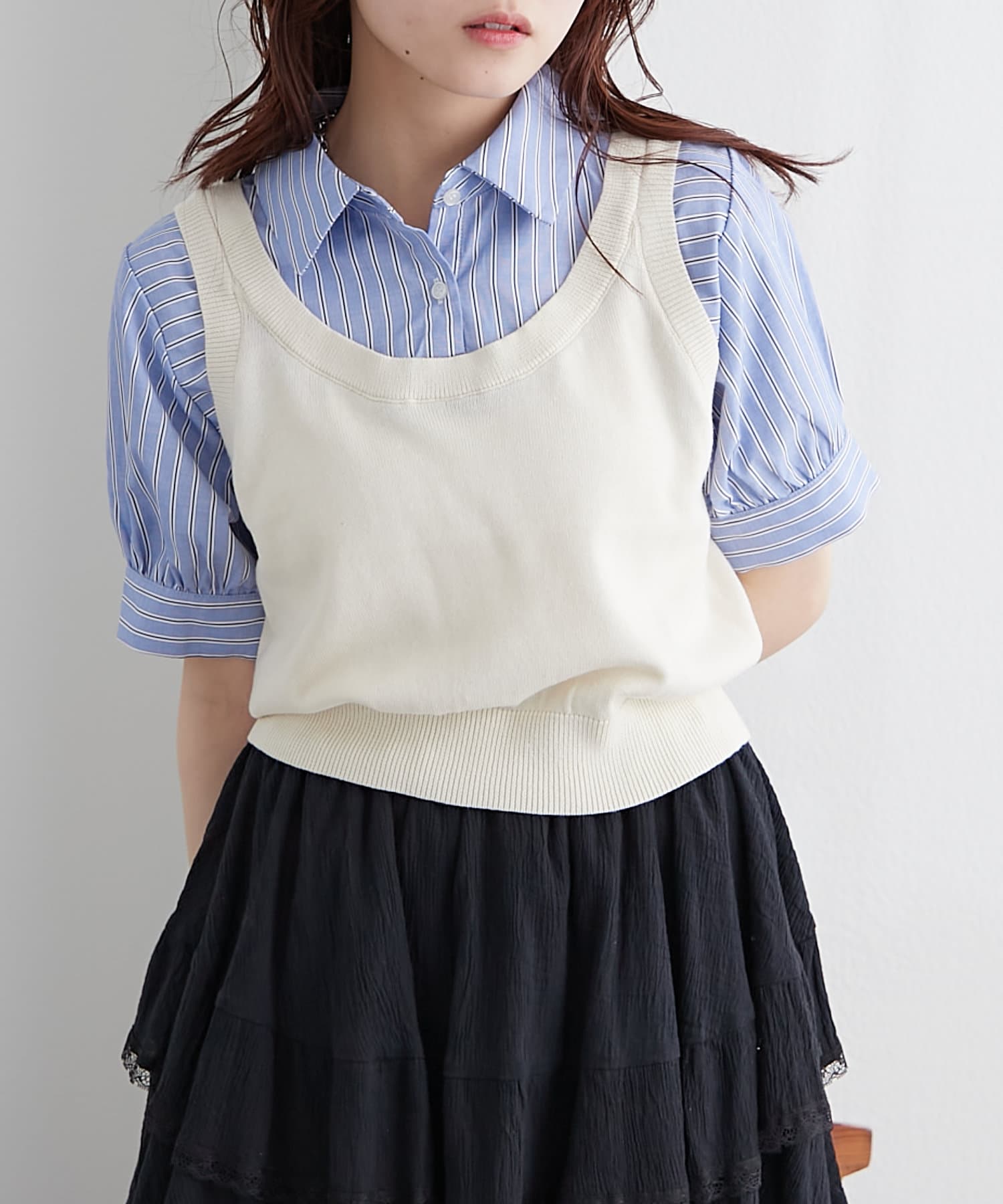 w closet(ダブルクローゼット) 半袖ドッキングベストシャツ
