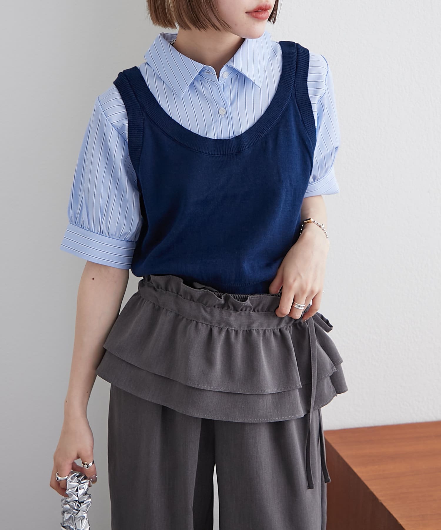 w closet(ダブルクローゼット) 半袖ドッキングベストシャツ
