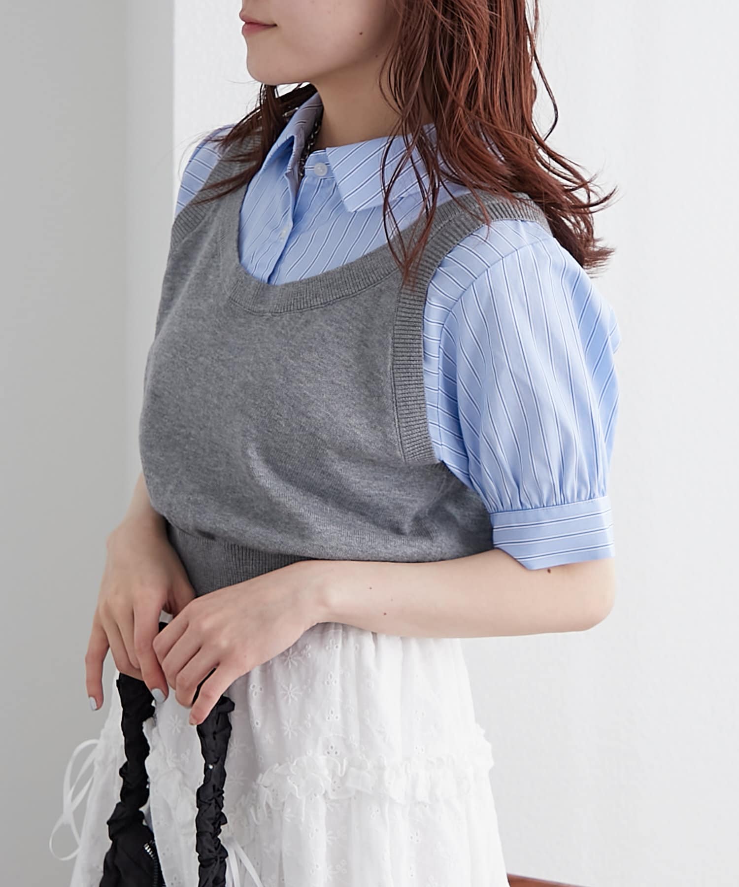 w closet(ダブルクローゼット) 半袖ドッキングベストシャツ