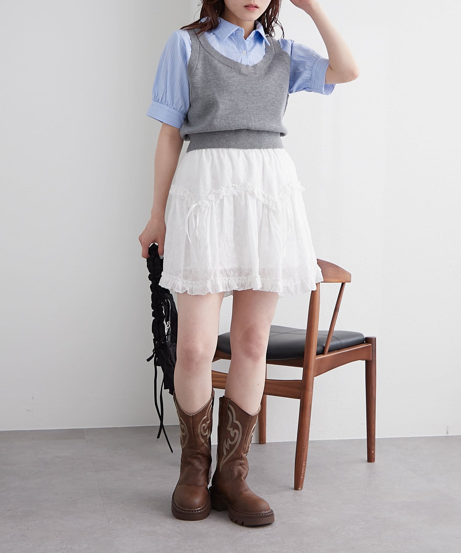 w closet(ダブルクローゼット) 半袖ドッキングベストシャツ