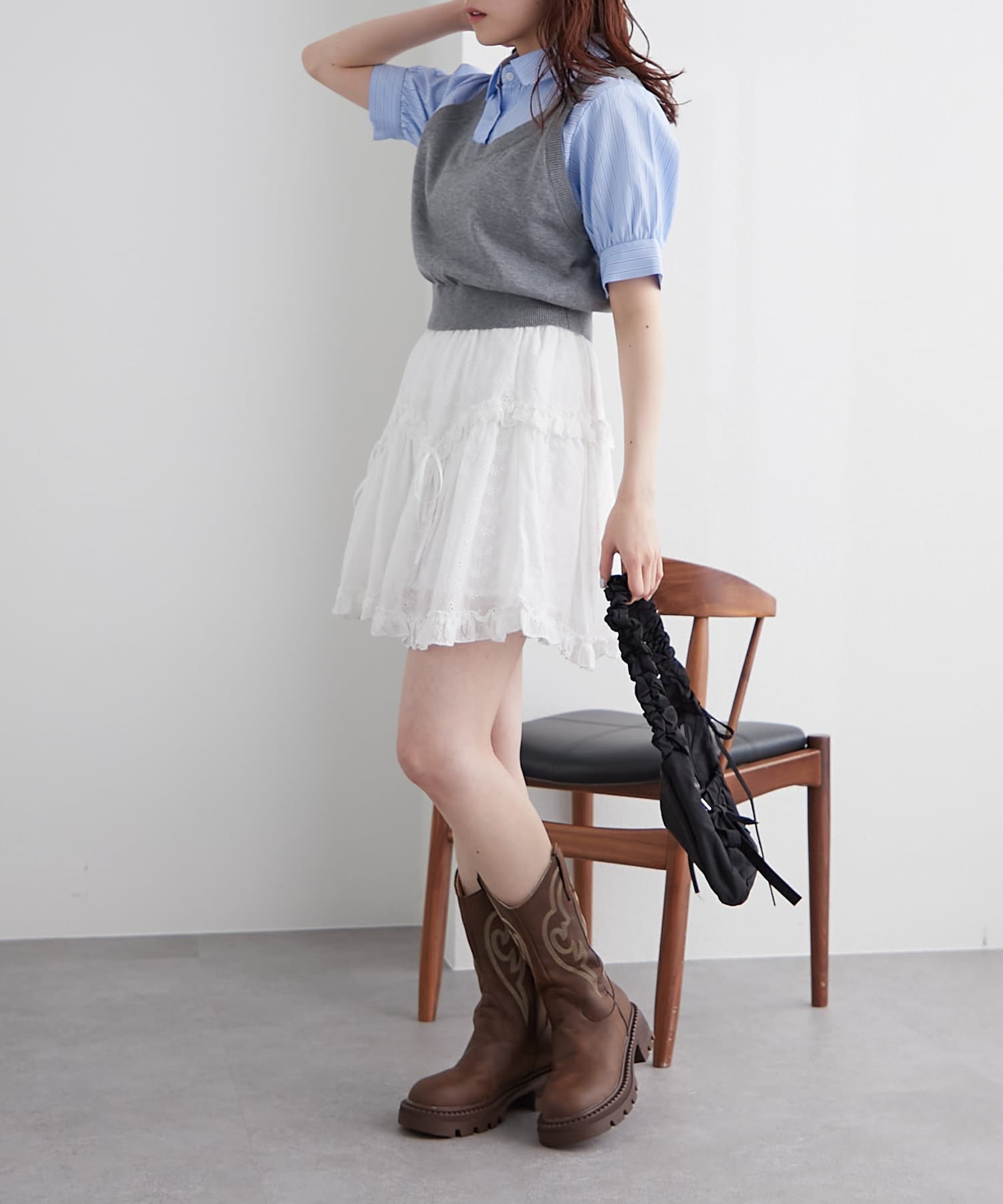 w closet(ダブルクローゼット) 半袖ドッキングベストシャツ