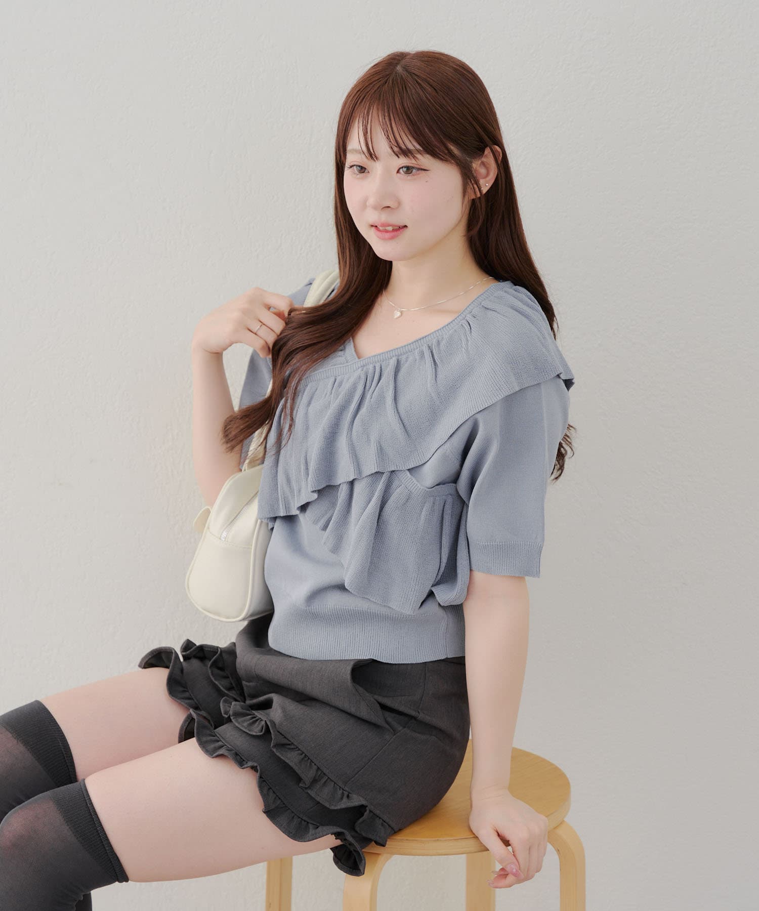 NICE CLAUP / OLIVE des OLIVE OUTLET(ナイスクラップ  / オリーブ デ オリーブ アウトレット) 【RMAF】クロスフリル半袖ニット