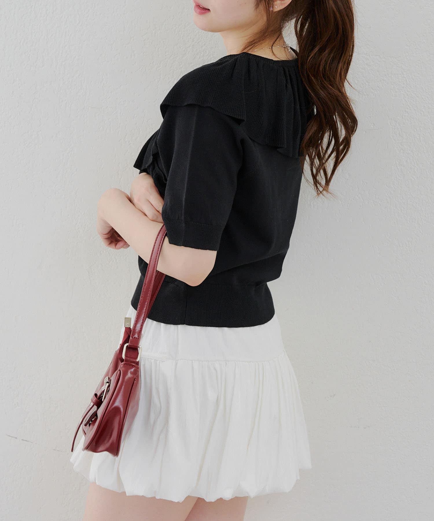 NICE CLAUP / OLIVE des OLIVE OUTLET(ナイスクラップ  / オリーブ デ オリーブ アウトレット) 【RMAF】クロスフリル半袖ニット